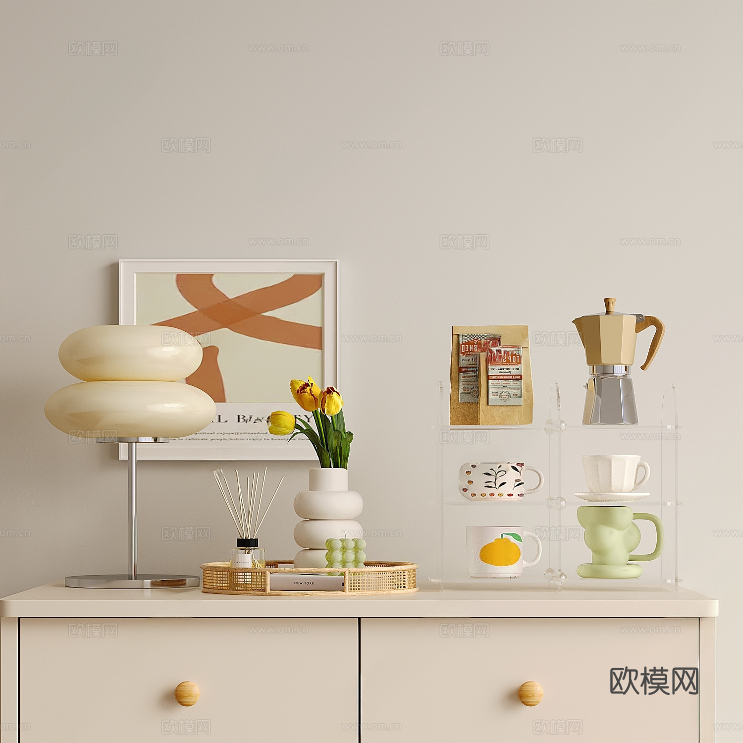 现代奶油摆件组合su模型
