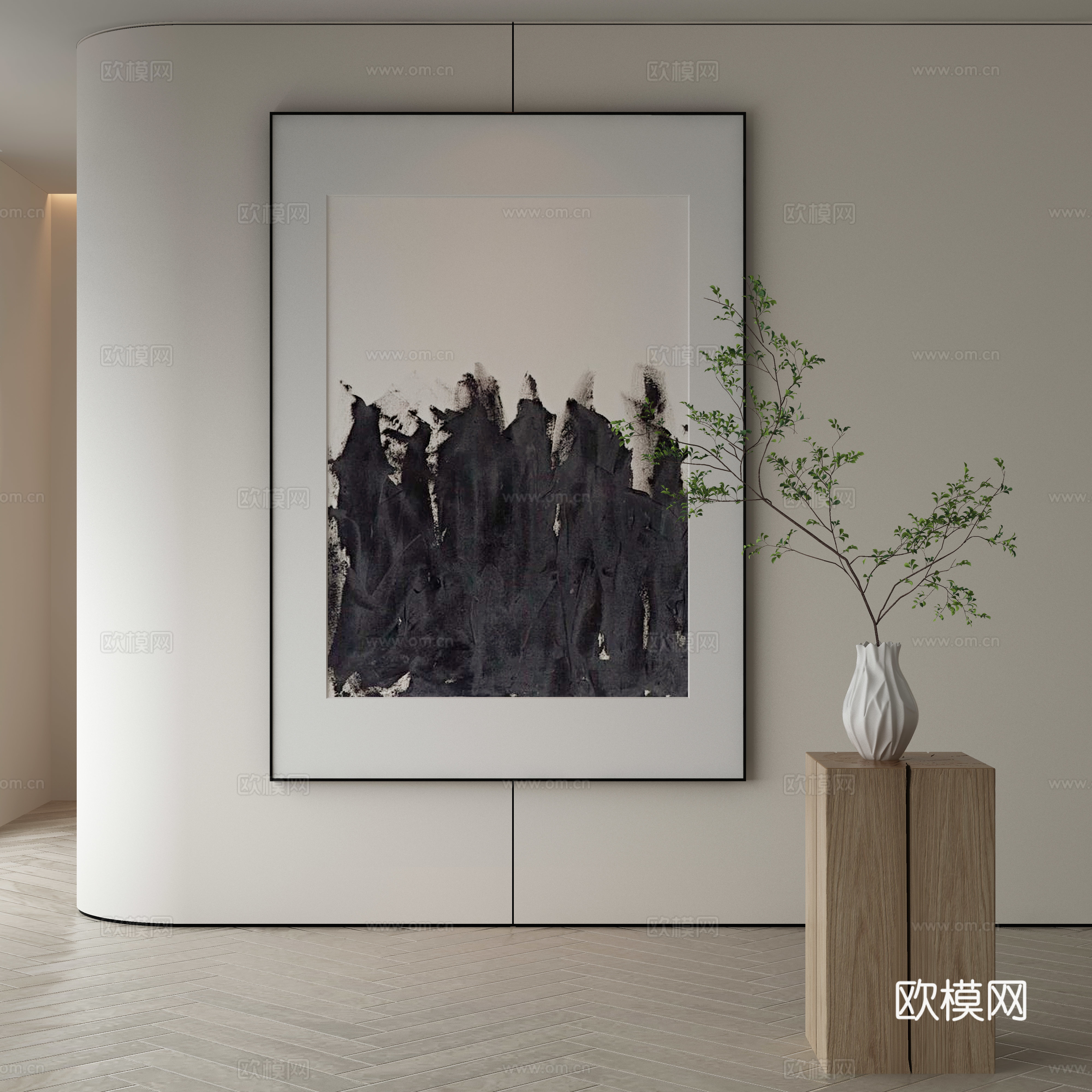 现代侘寂挂画 油画3d模型