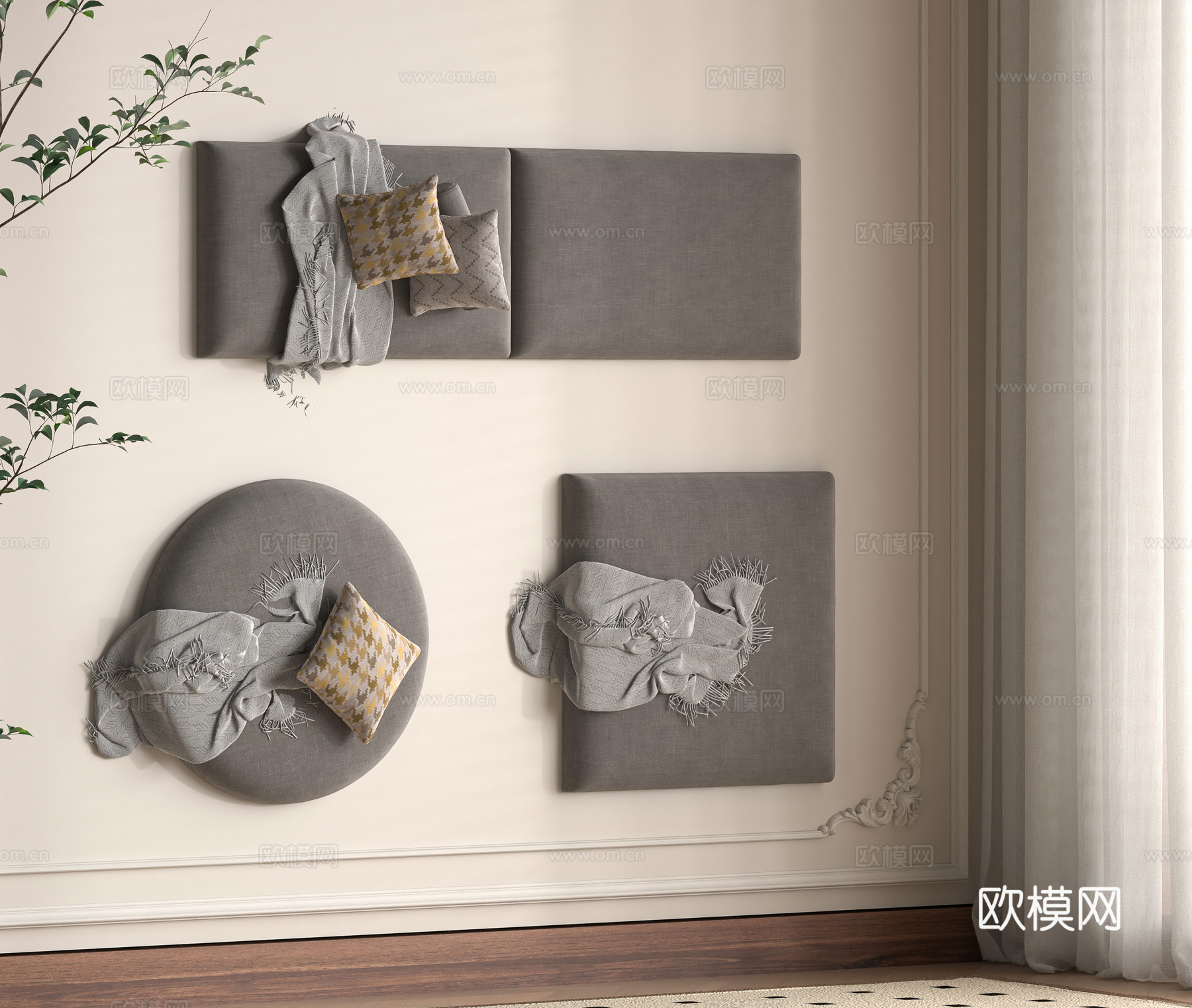 现代飘窗垫3d模型