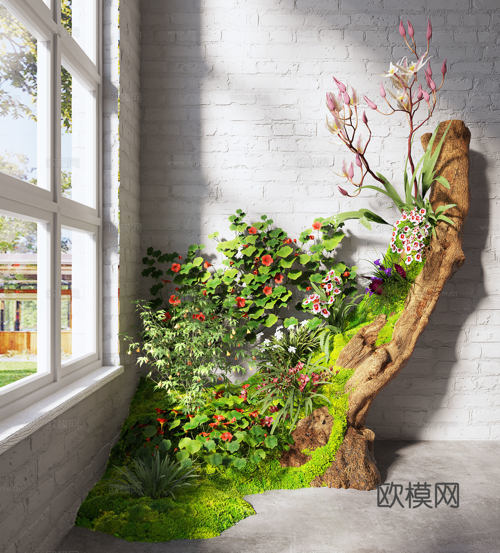 现代室内景观 景观小品 植物造景 植物堆 景观植物3d模型