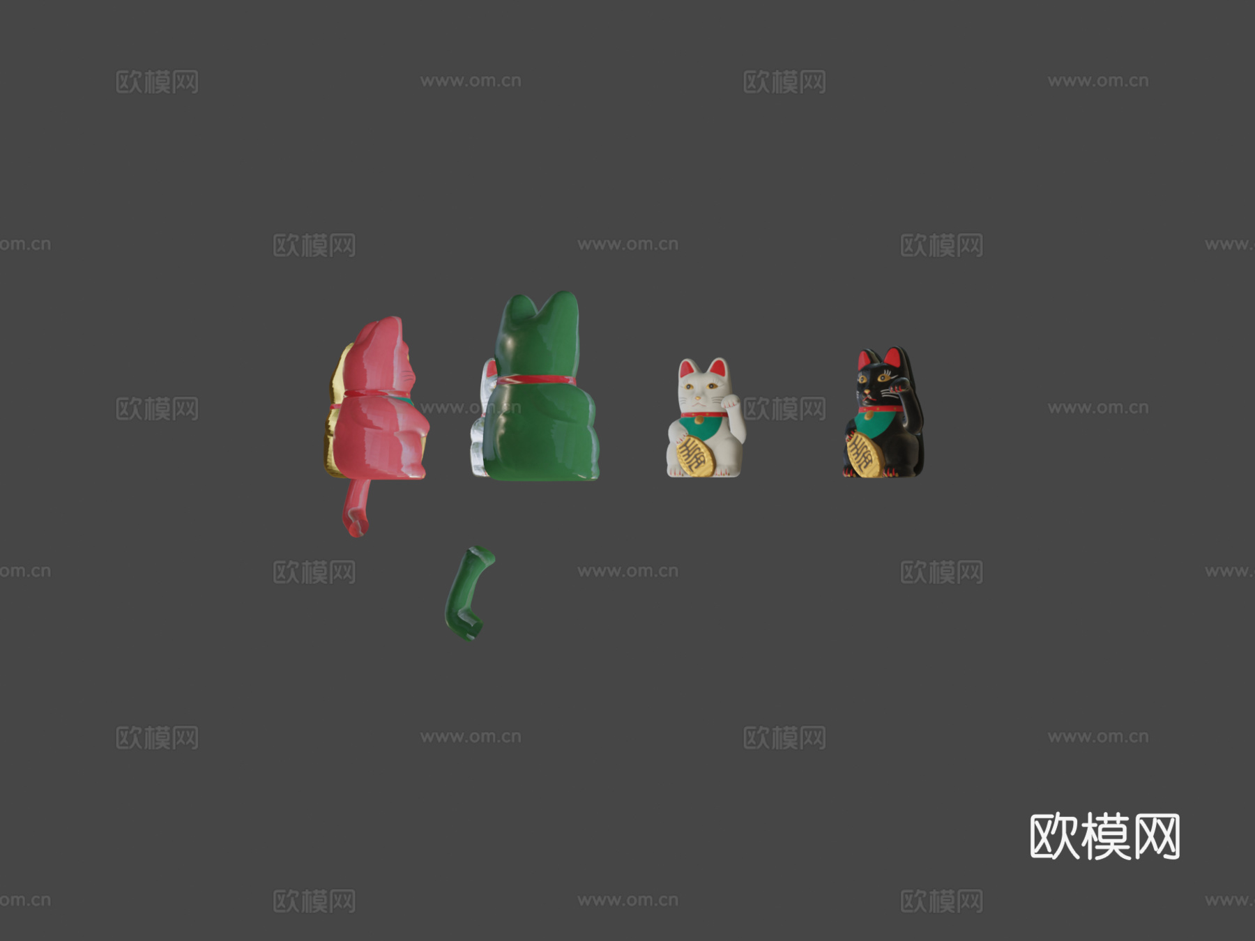 招财猫-低多边形幸运猫动画3d模型