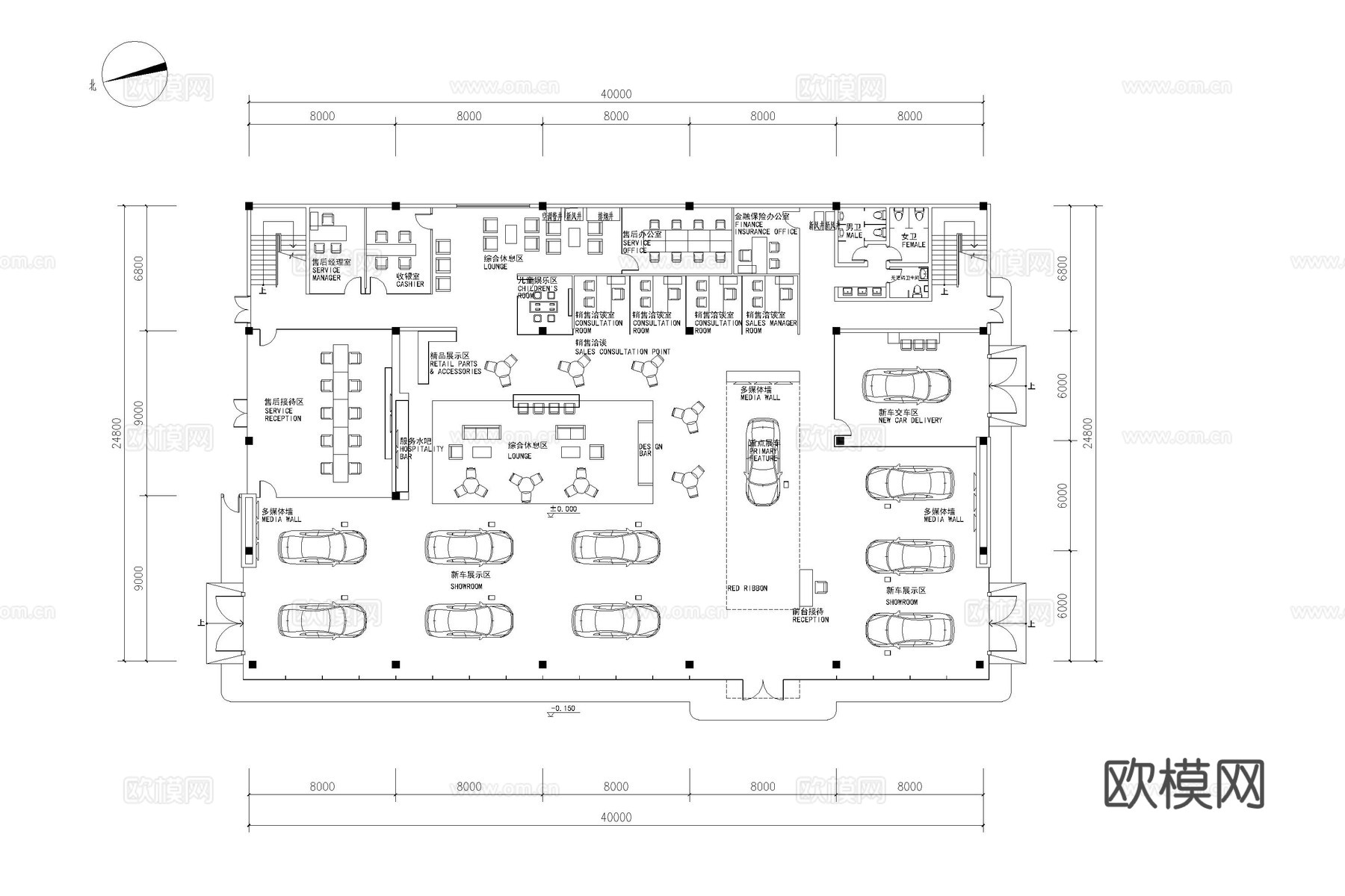 4s店 汽车展厅 汽车服务中心 汽车店cad施工图