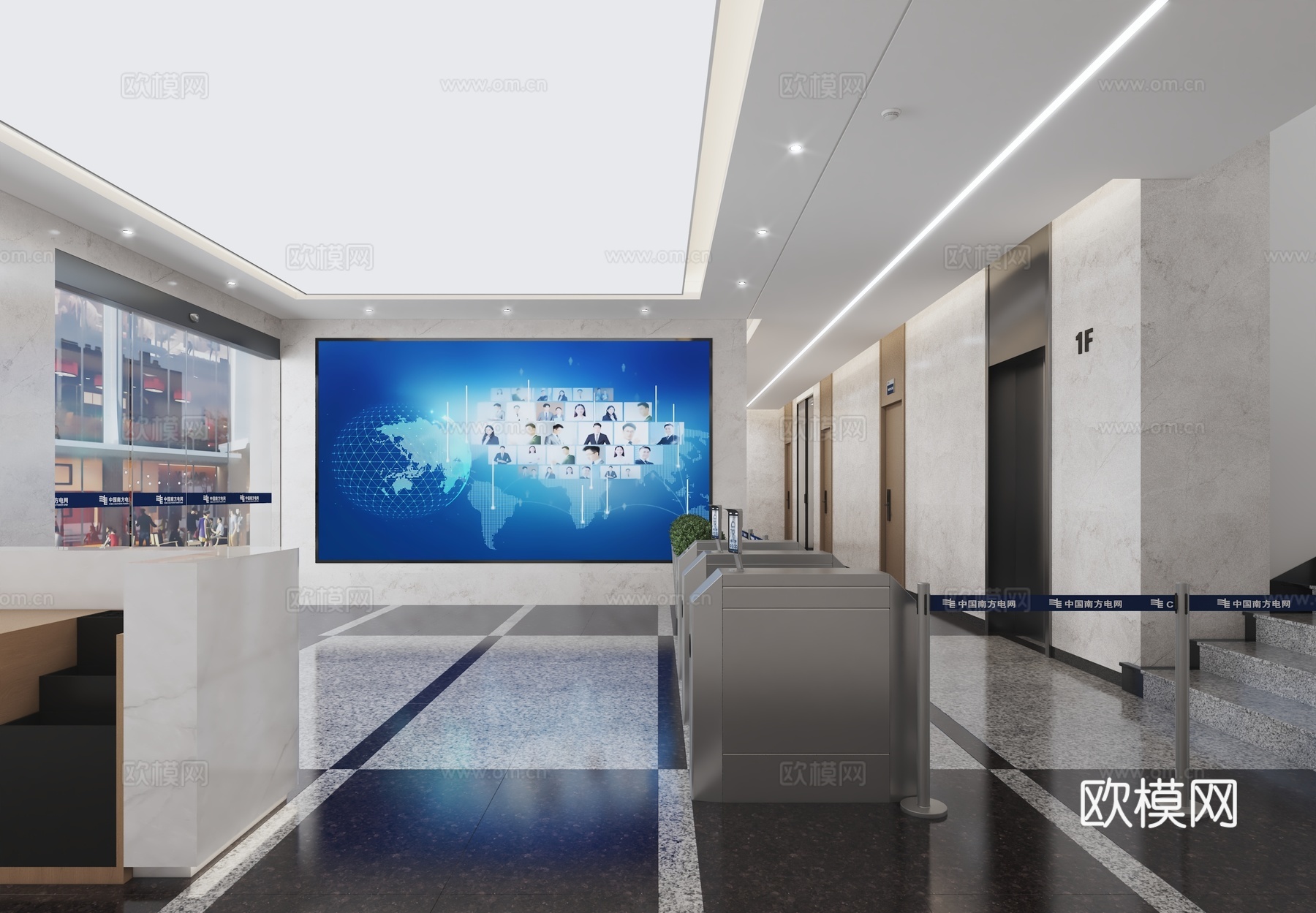 现代办公大厅前台接待3d模型