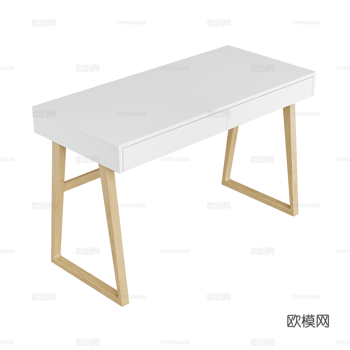 现代北欧原木书桌3d模型