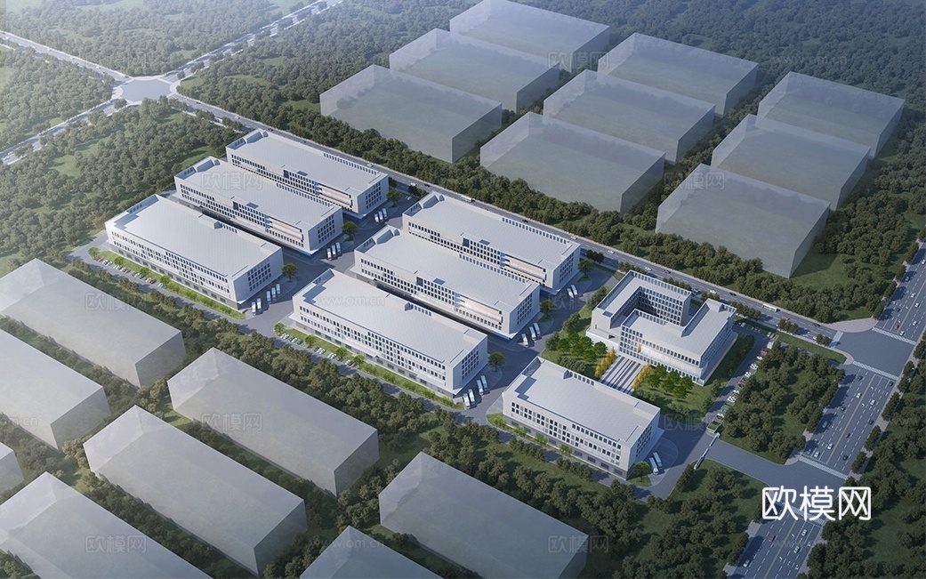 现代 工业化产业示范基地 办公楼 厂房3d模型