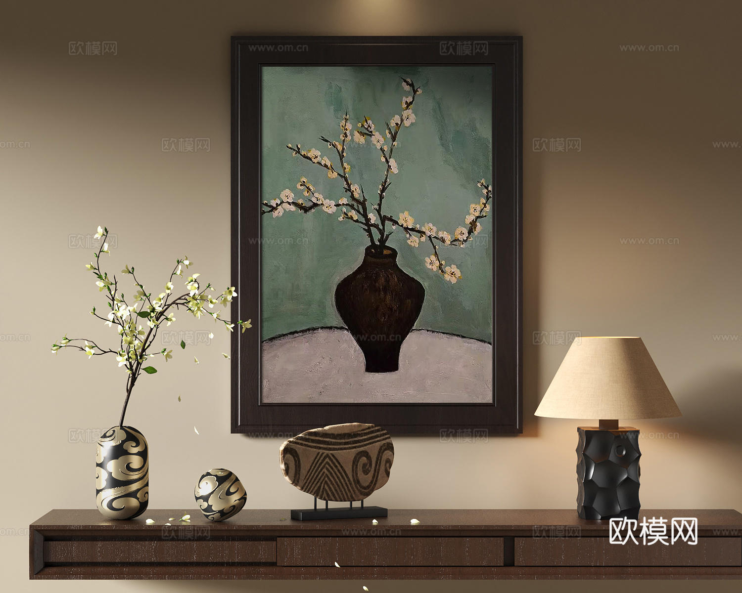 法式中古装饰挂画 法式中古台灯饰品 法式复古花艺摆件su模型