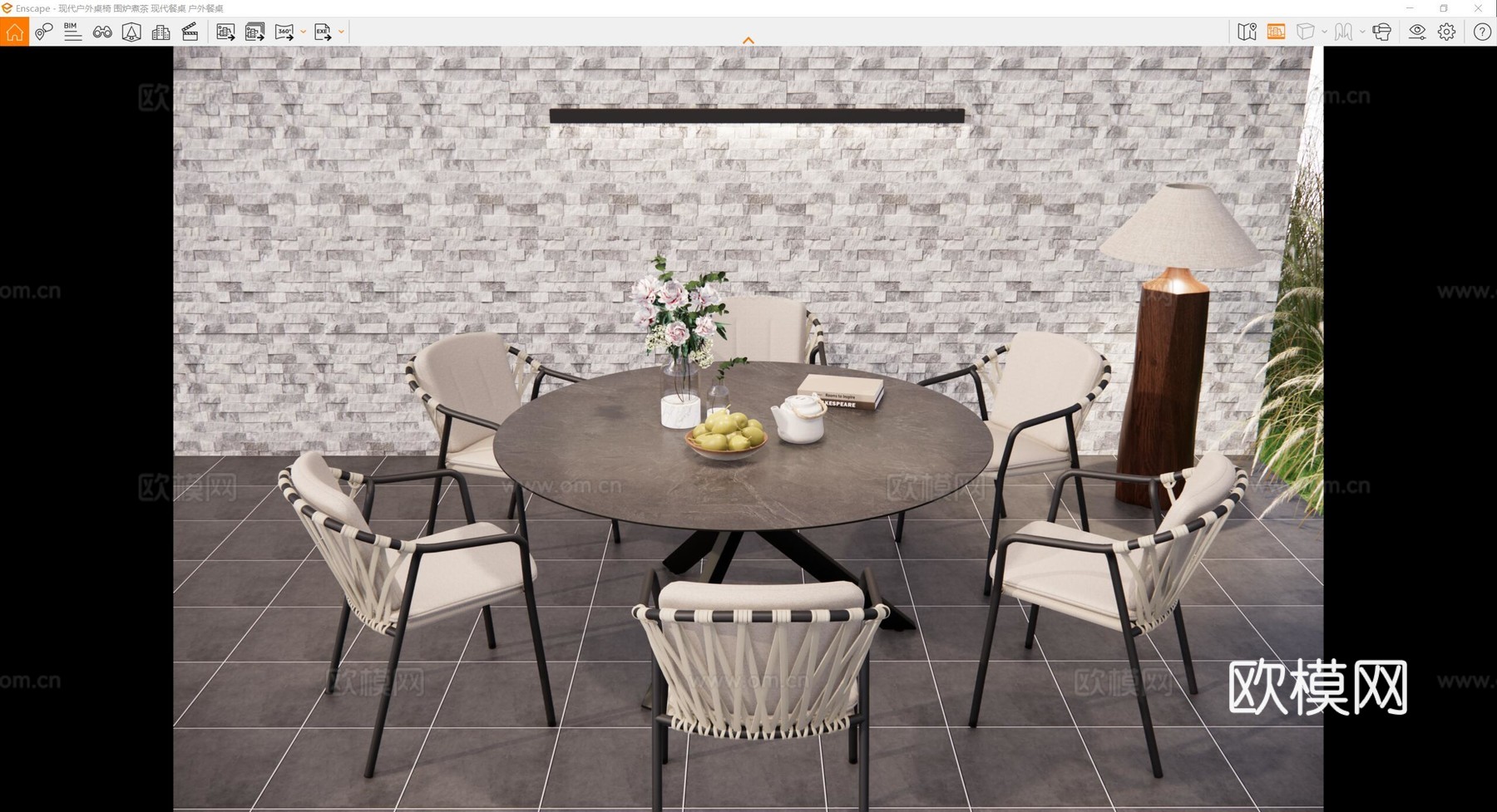 现代户外桌椅 户外圆桌 现代餐桌 户外餐桌su模型