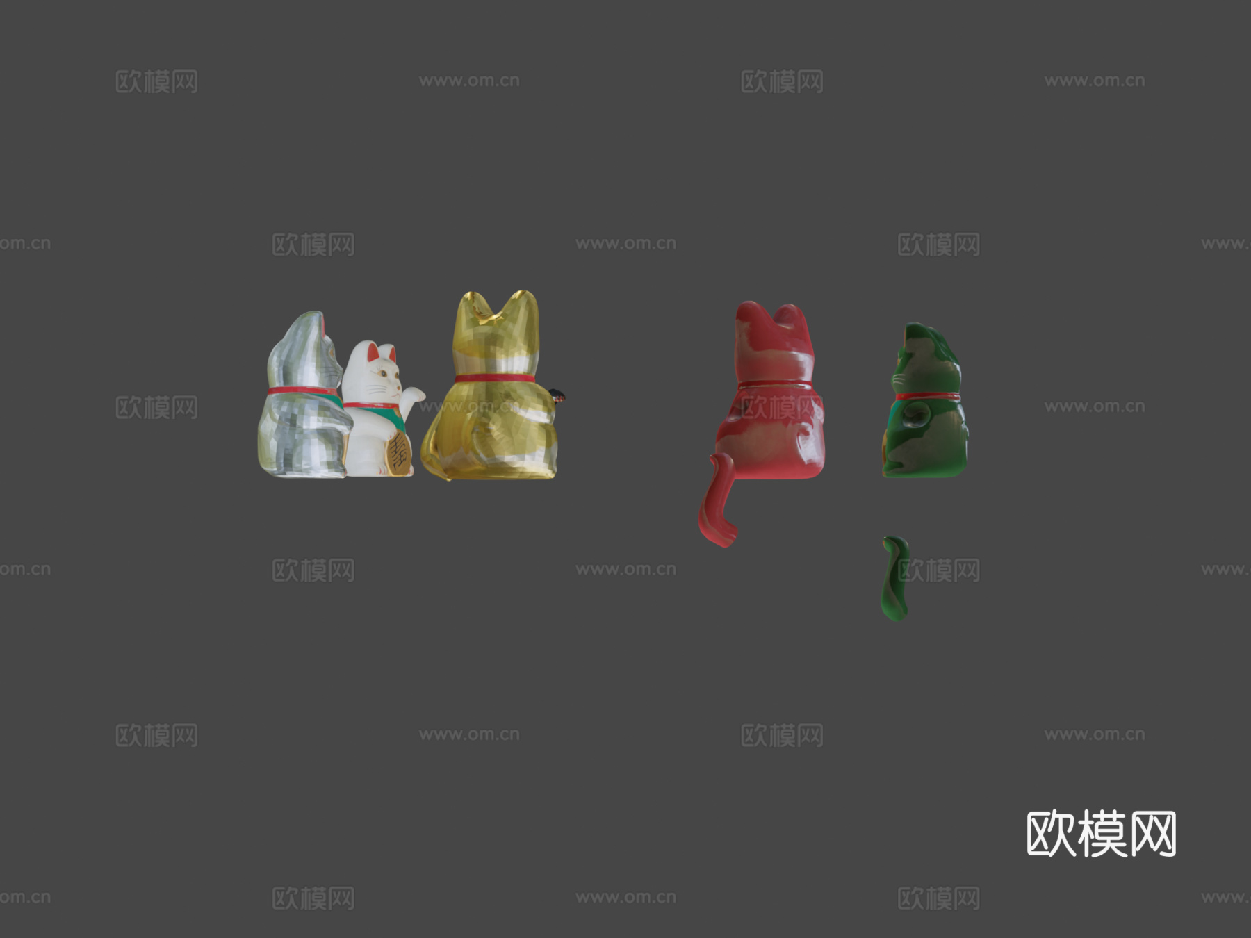 招财猫-低多边形幸运猫动画3d模型