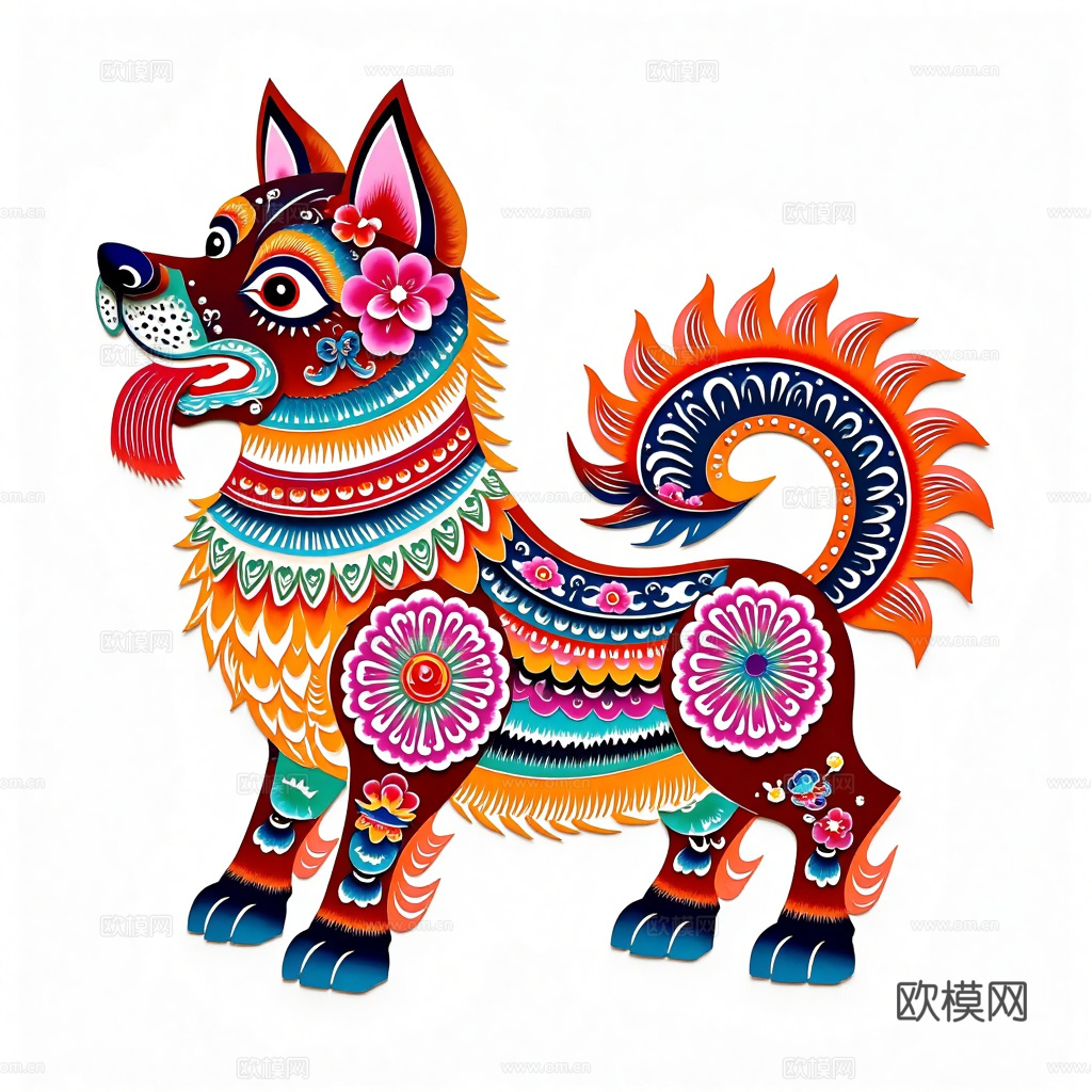 民俗剪纸装饰画 狗 挂画