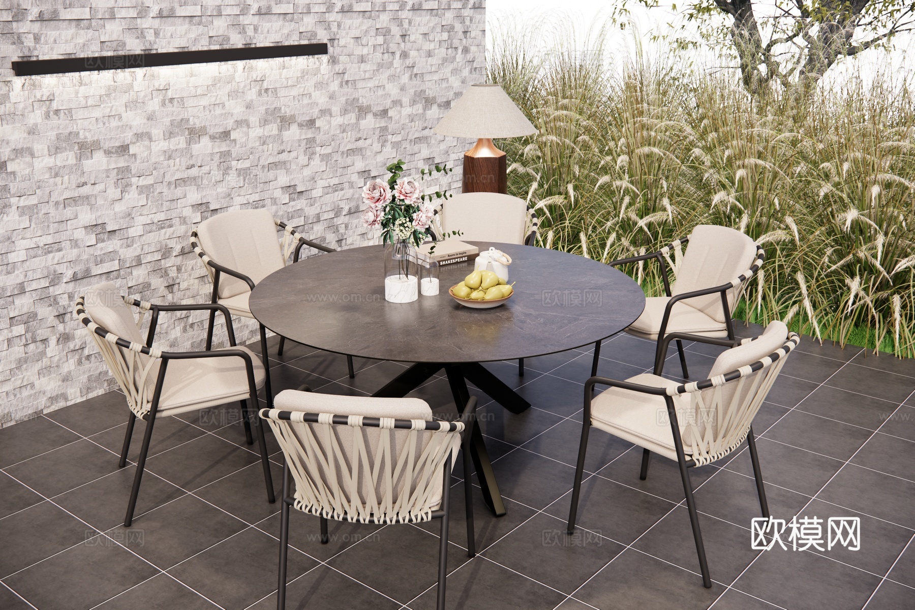 现代户外桌椅 户外圆桌 现代餐桌 户外餐桌su模型