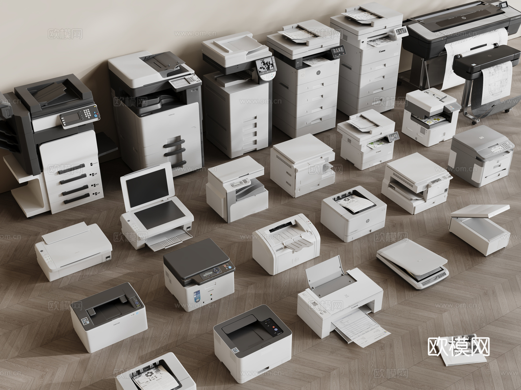 现代打印机 印刷机 雕刻机 扫描仪 办公用品3d模型