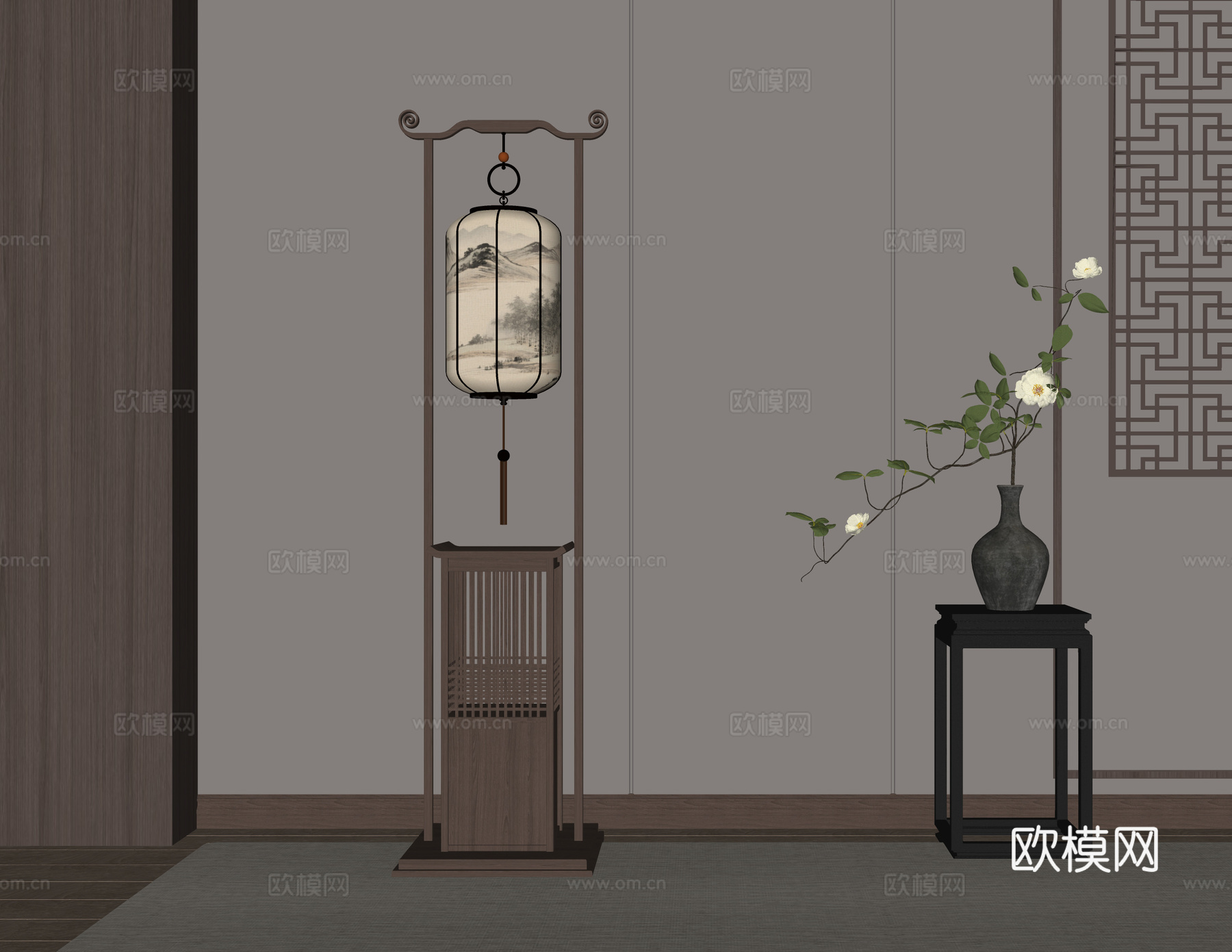 新中式落地灯su模型