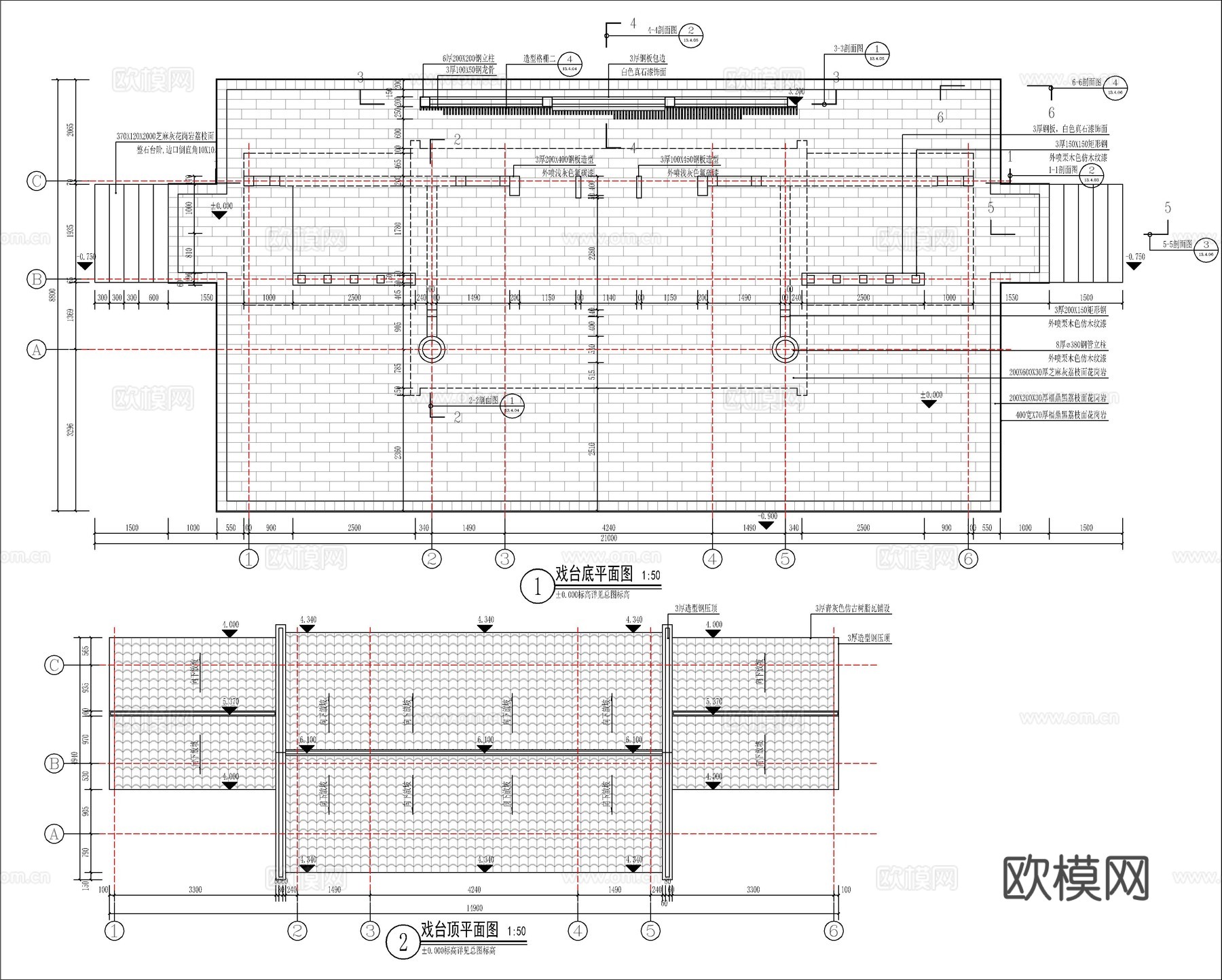 现代新中式美丽乡村戏台舞台节点大样详图cad施工图