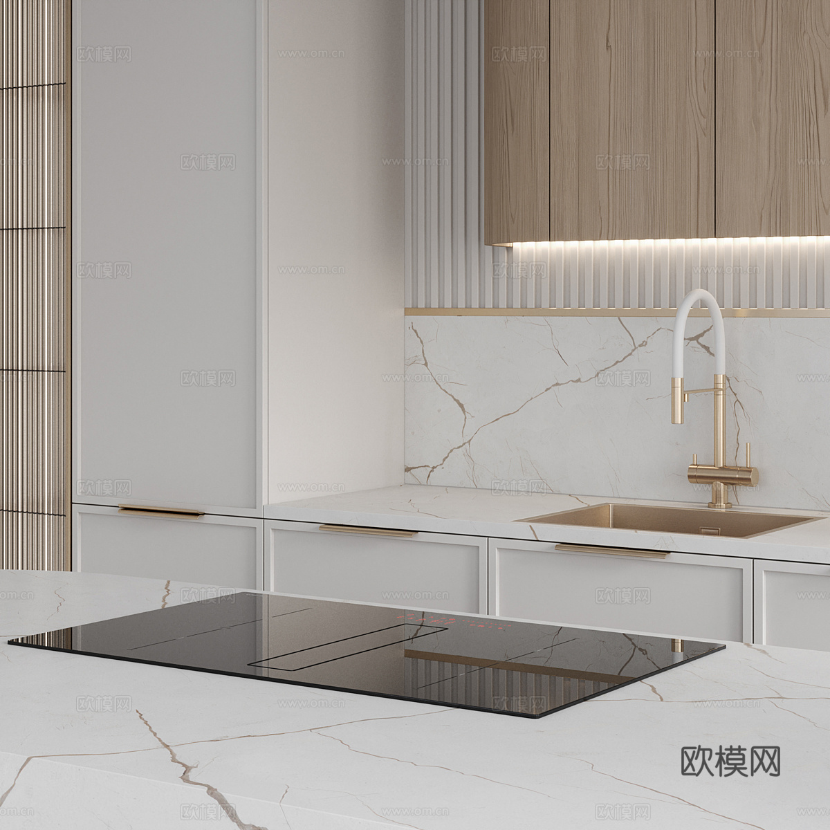 现代意式奶油风橱柜3d模型