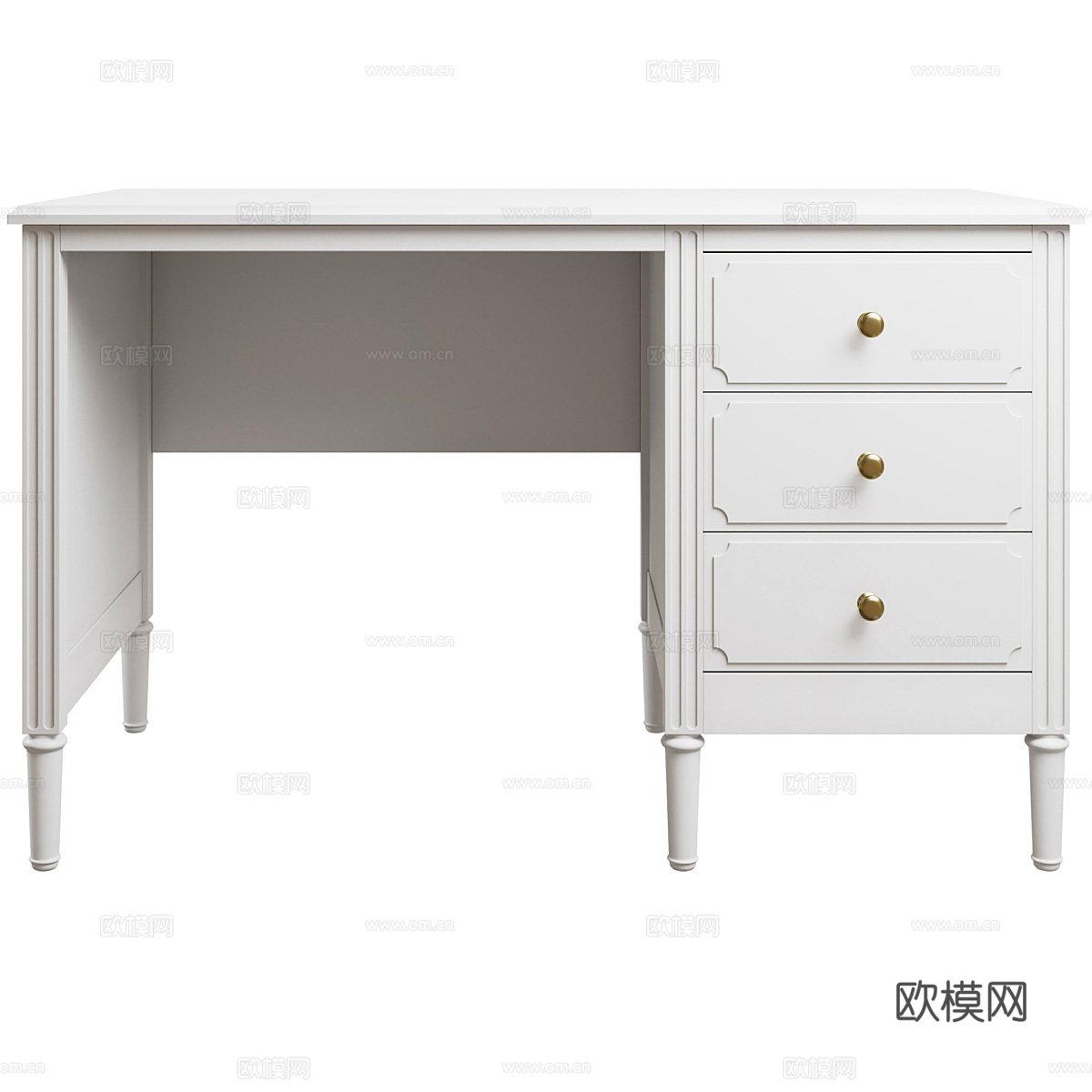 美式簡(jiǎn)約白色混油書桌3d模型下載（渲染圖2）