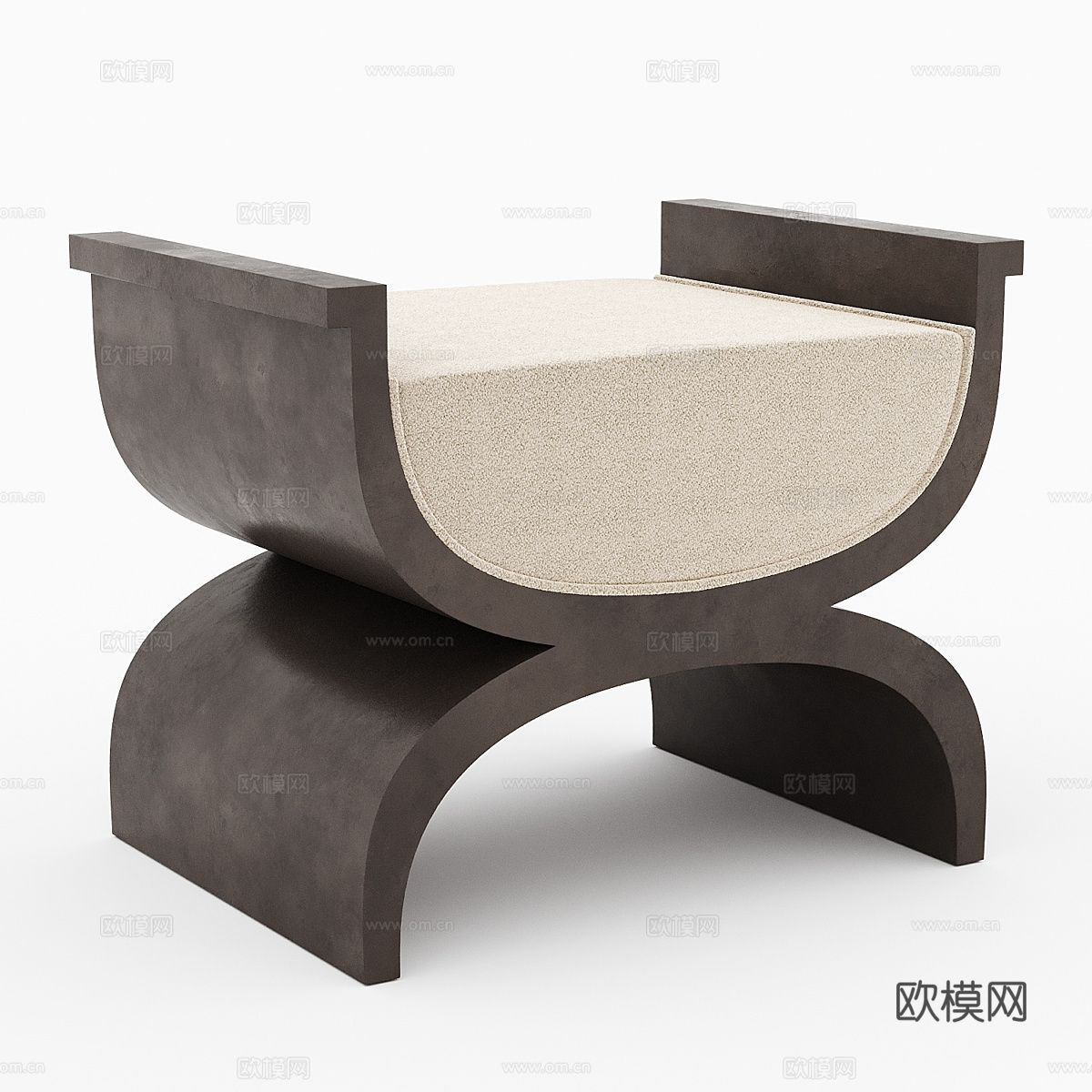 新中式布艺木凳3d模型