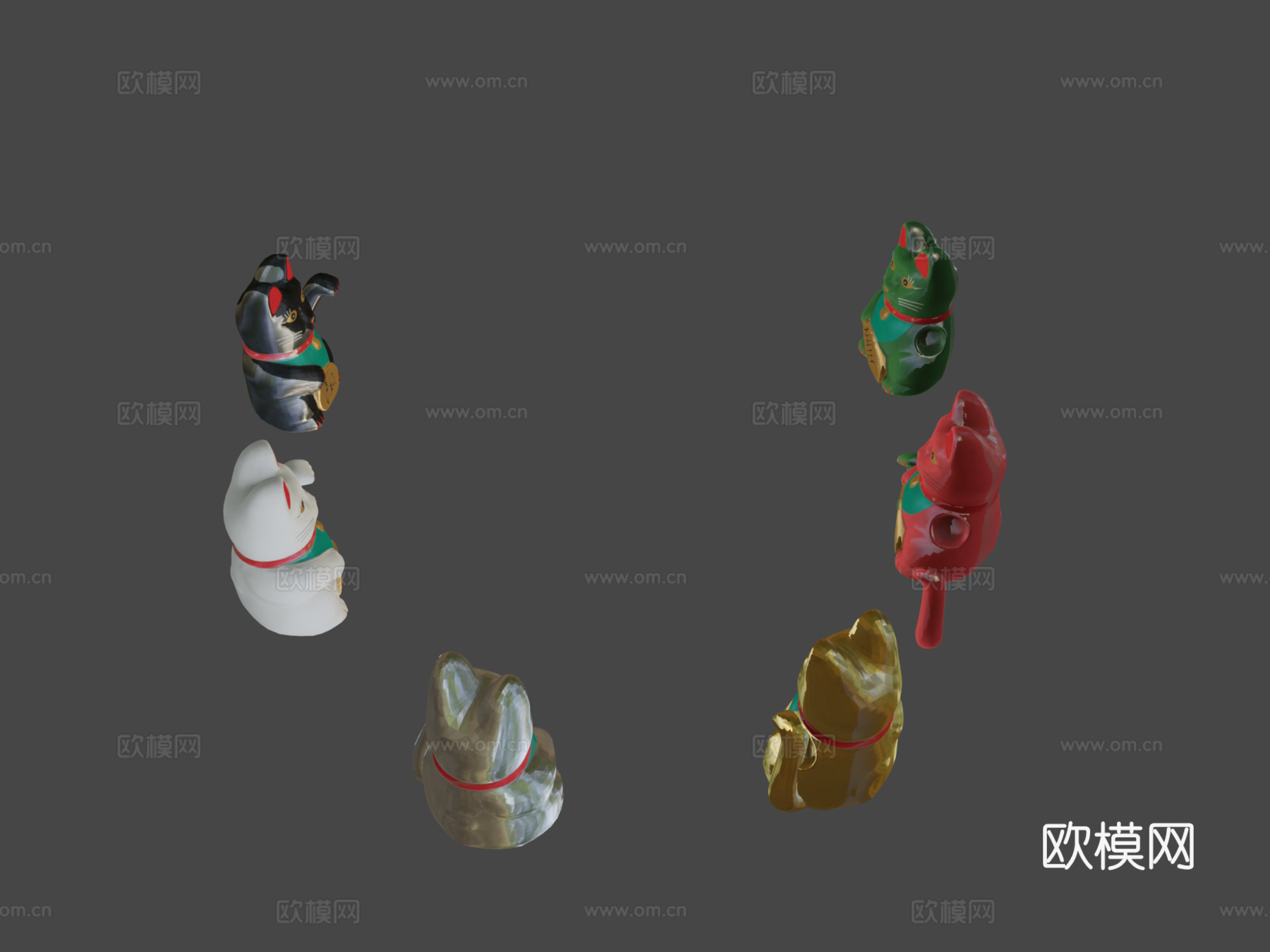 招财猫-低多边形幸运猫动画3d模型