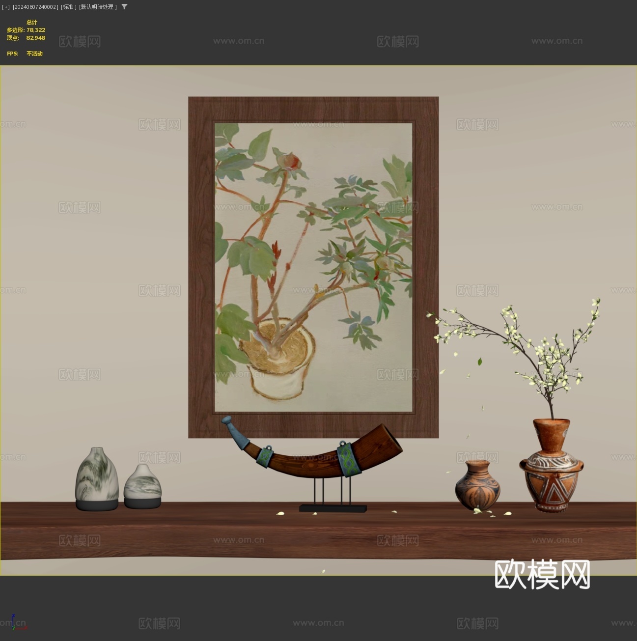 法式复古装饰挂画 法式中古装饰挂画 复古花瓶花艺摆件3d模型