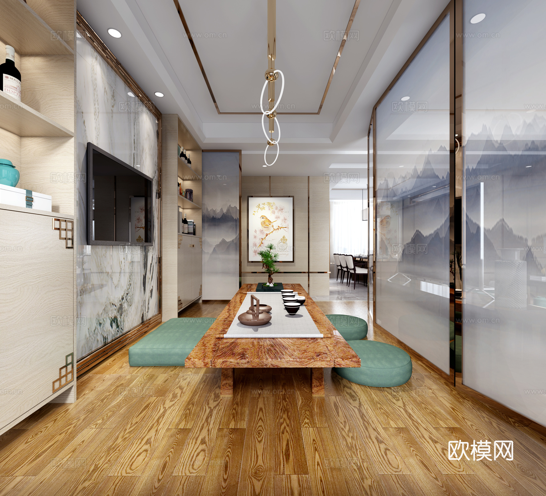新中式风格客餐厅3d模型