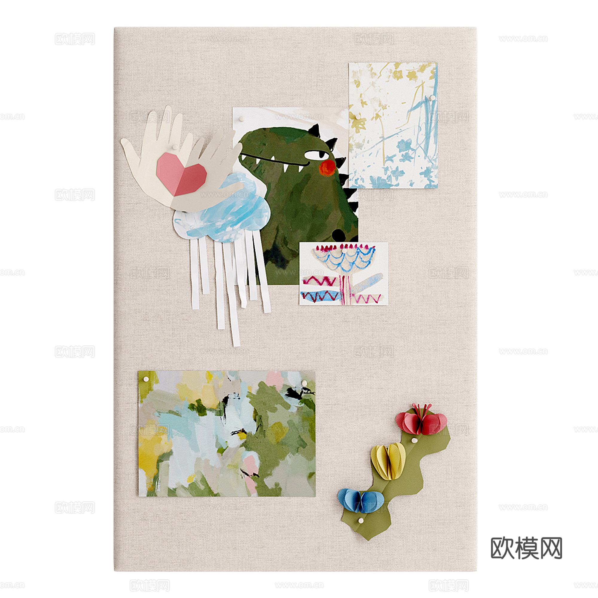儿童贴画 手绘画板 墙饰挂件su模型