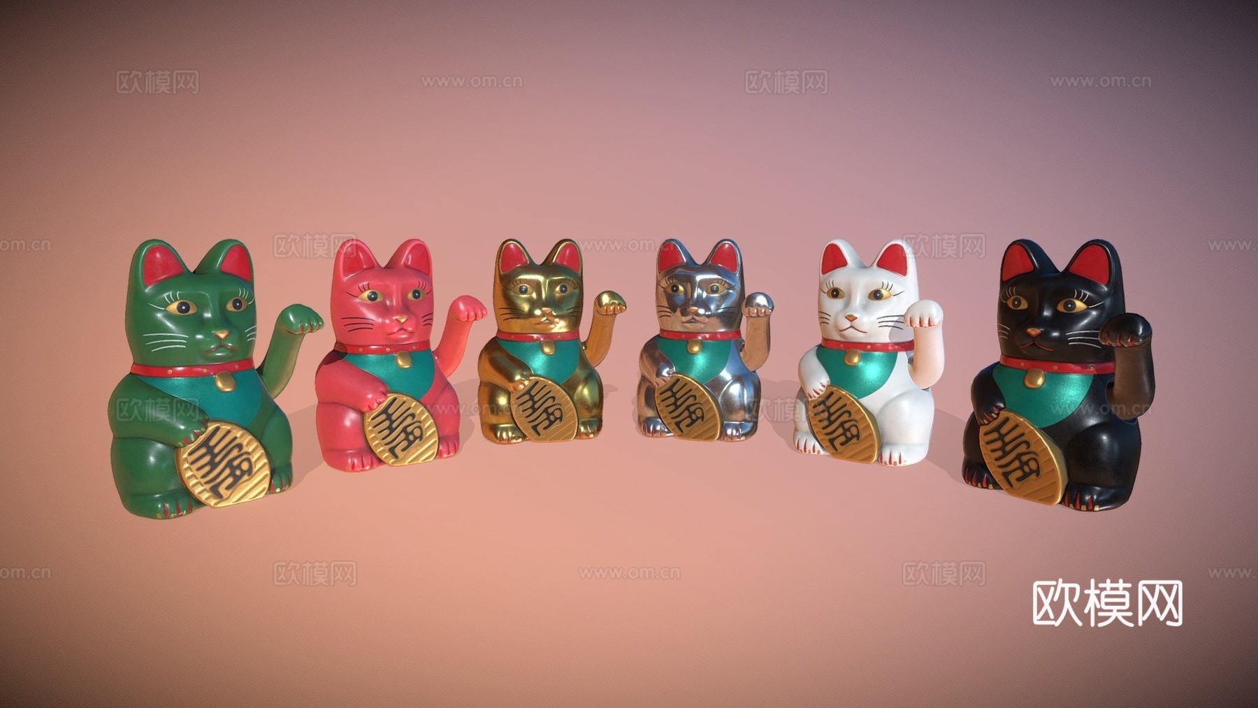 招财猫-低多边形幸运猫动画3d模型