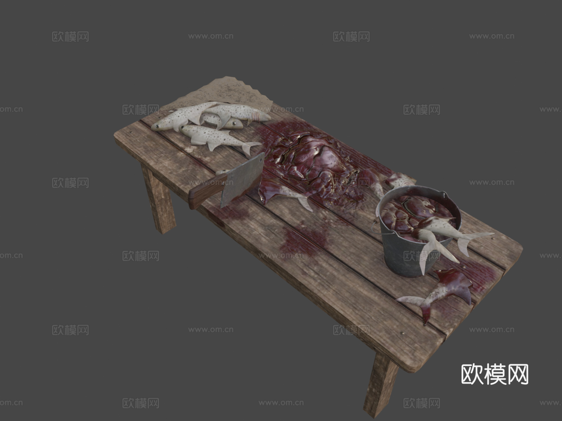 鱼贩桌3d模型下载（渲染图8）