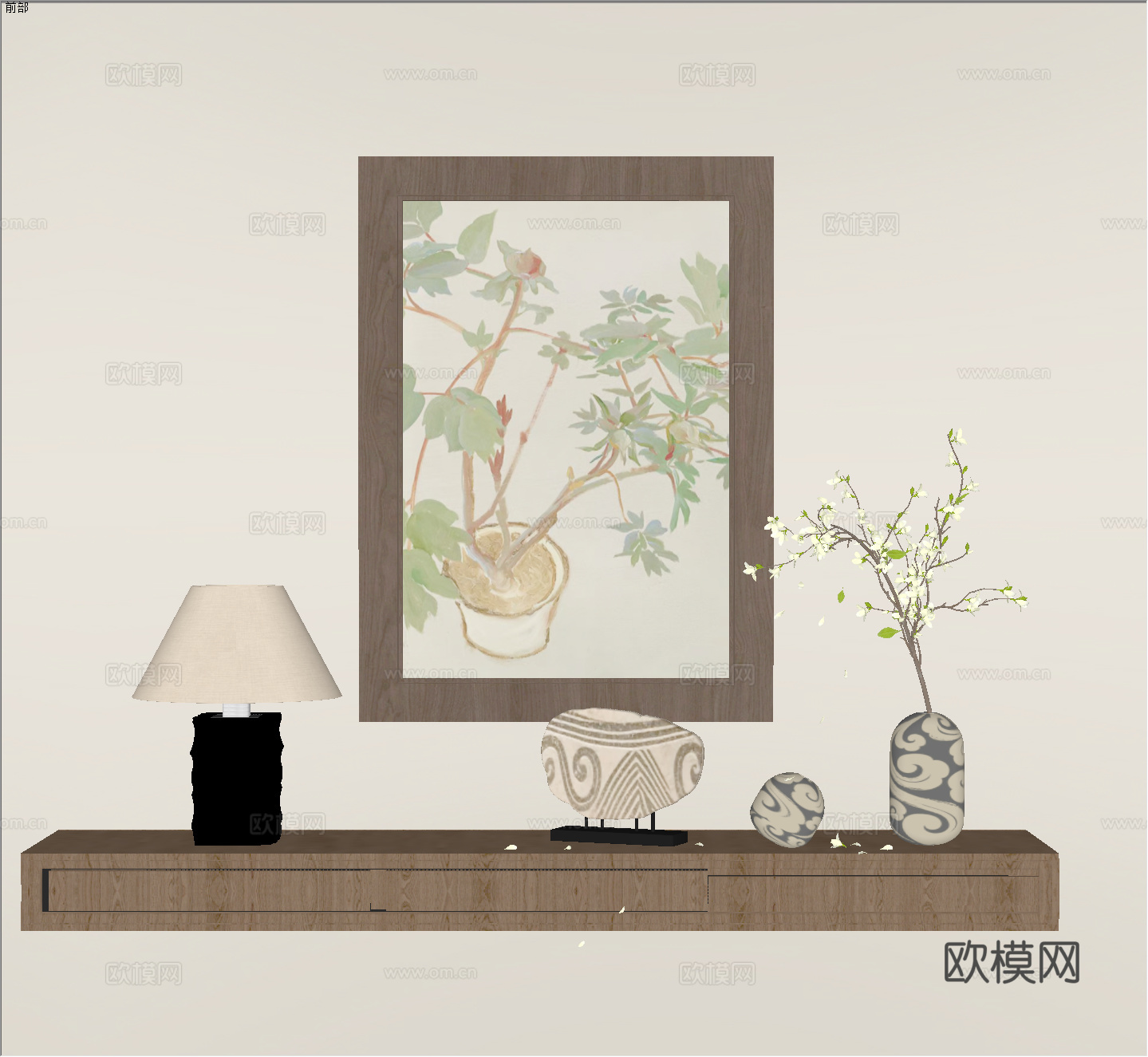 法式中古装饰挂画 法式中古台灯饰品 法式复古花艺摆件su模型
