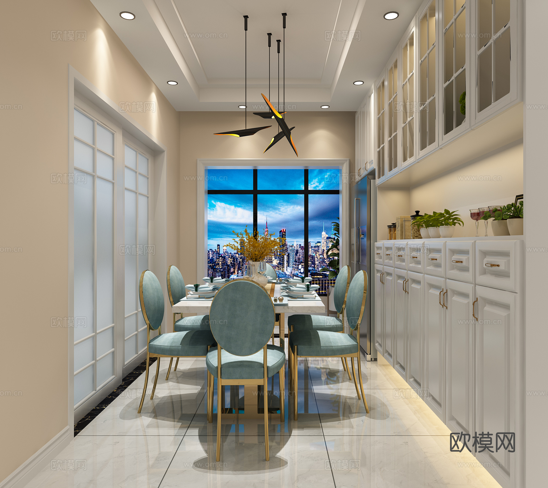 北欧客厅 餐厅 阳台 过道3d模型