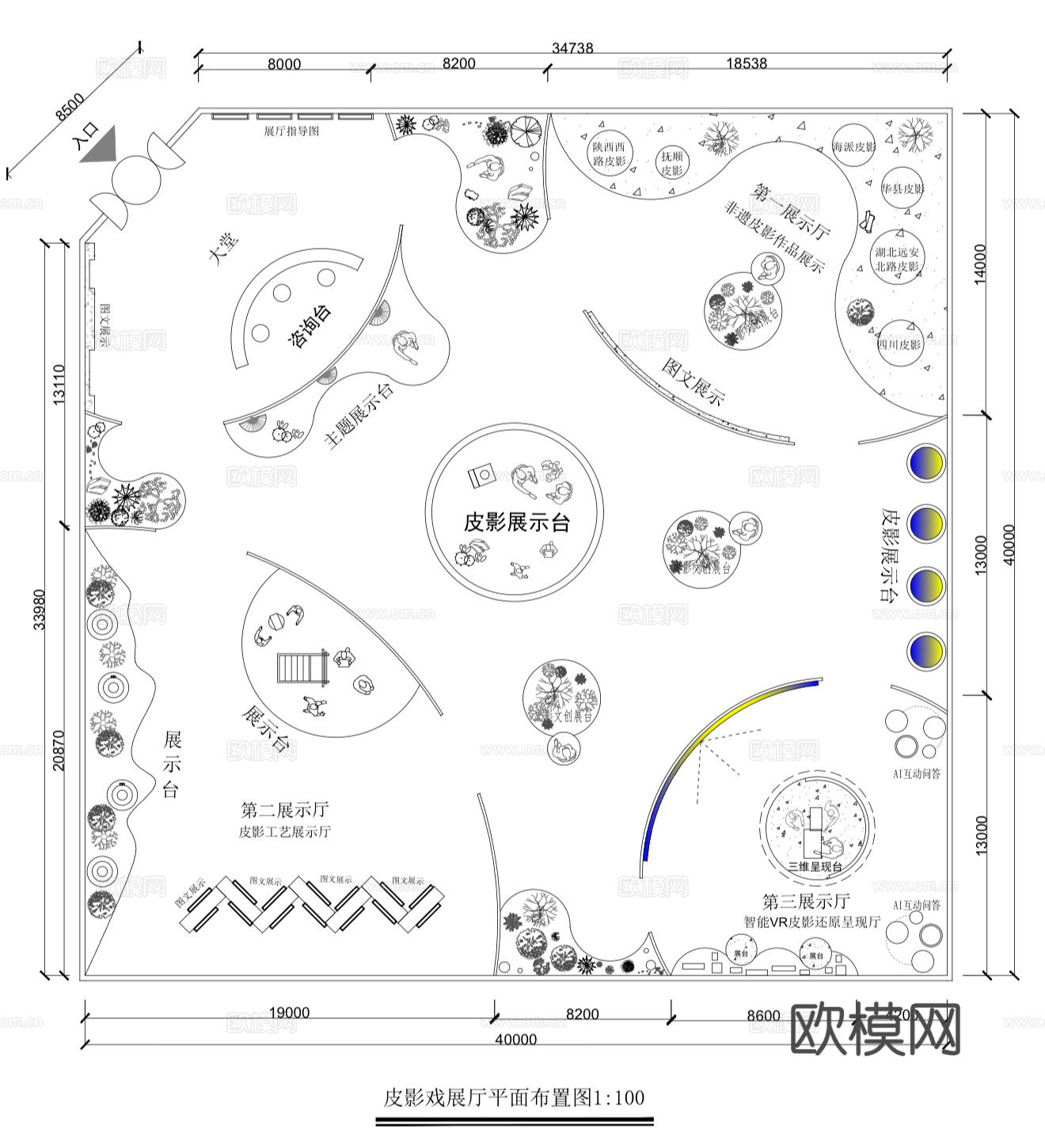皮影戏主题文化展厅平面图cad施工图