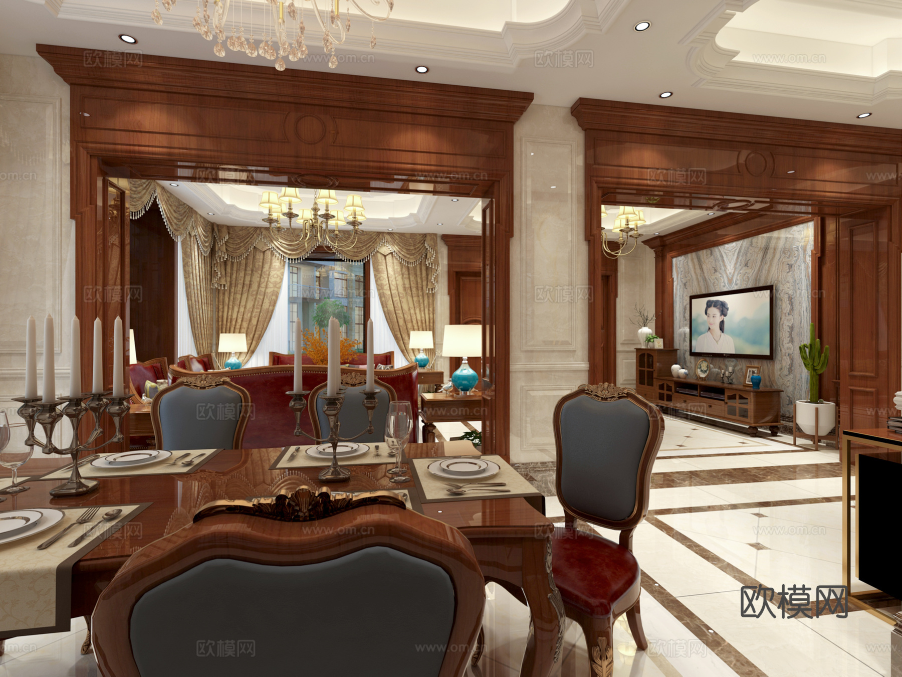 美式 简美 客餐厅3d模型