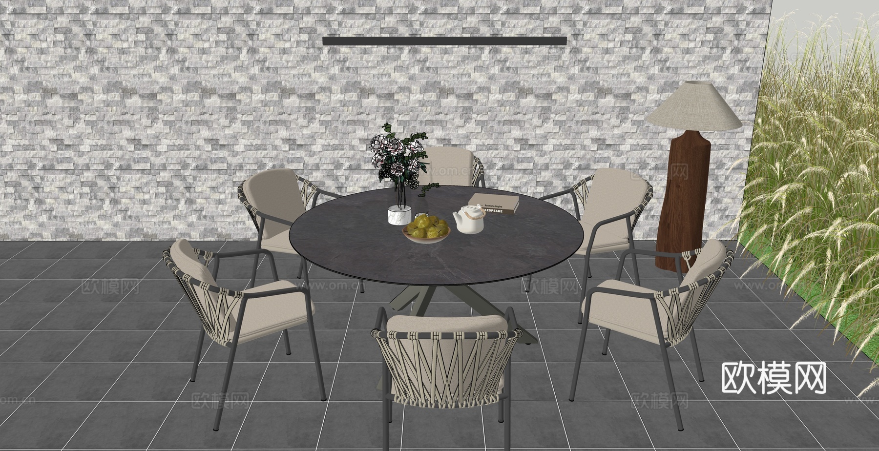 现代户外桌椅 户外圆桌 现代餐桌 户外餐桌su模型