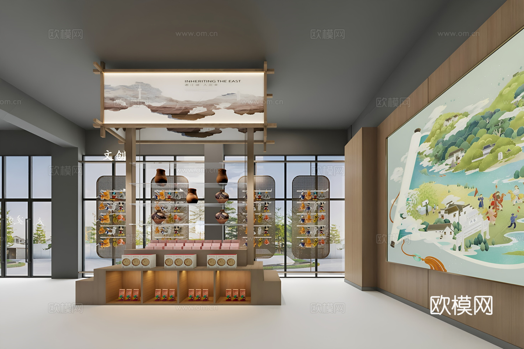 现代书店 文创展示架 展柜3d模型