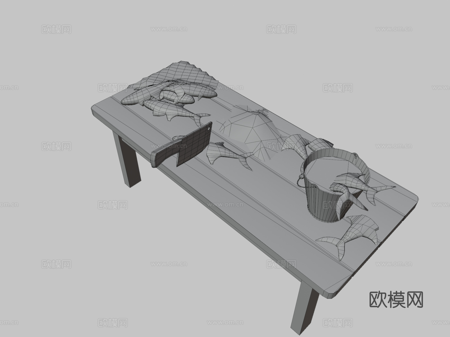 鱼贩桌3d模型下载（渲染图3）