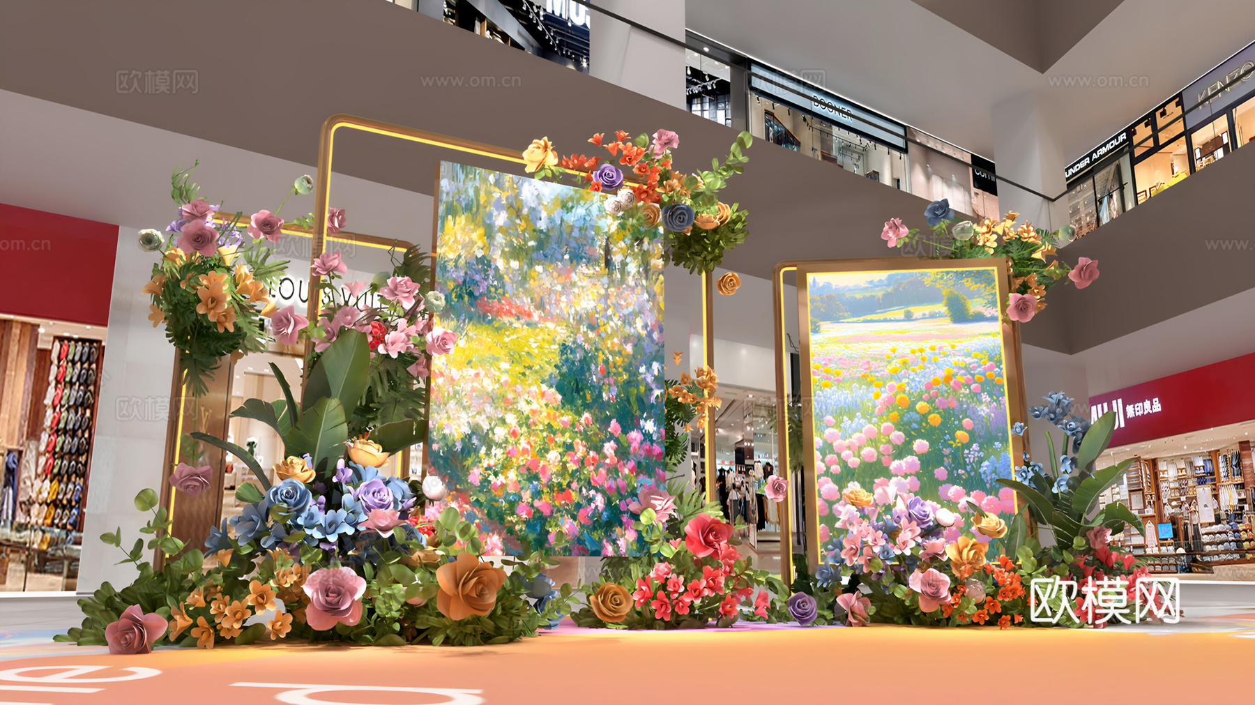 现代新中式其他商业美陈 鲜花合影打卡 鲜花相框合影 春季合影3d模型