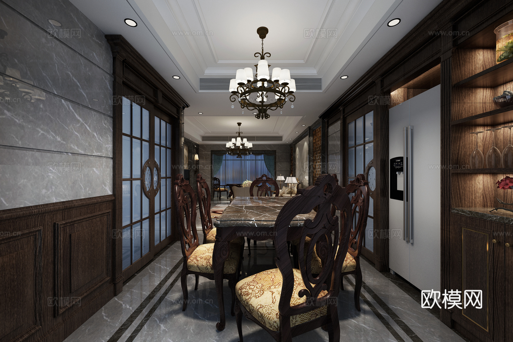 欧式古典现代欧式客厅餐厅模型3d模型