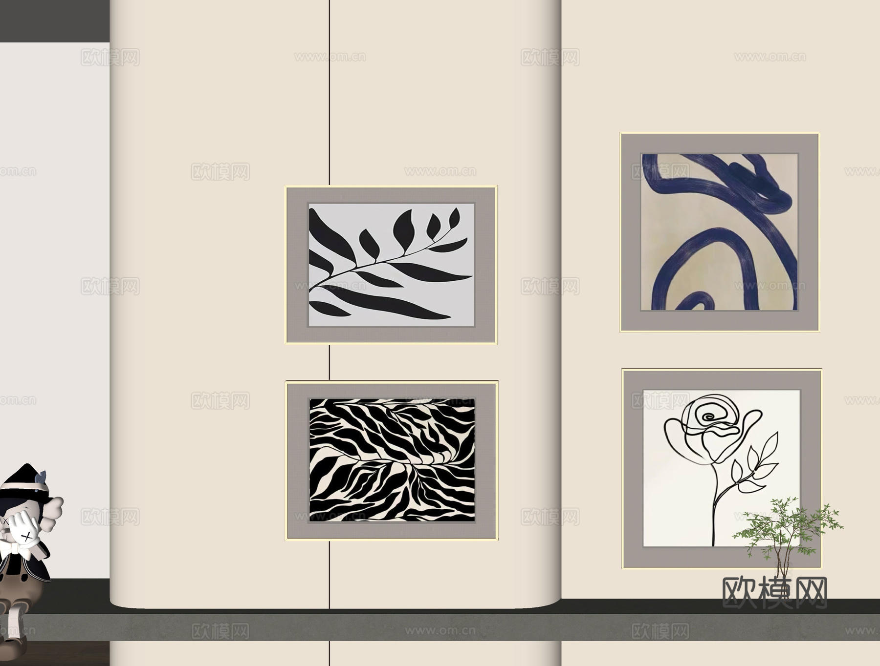 简约艺术画 黑白装饰画 装饰画 室内装饰 挂画 艺术美学线条su模型