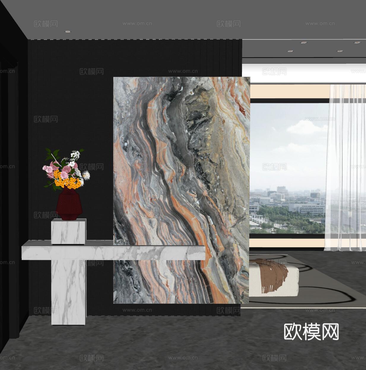 现代入户玄关 装饰玄关 玄关背景 玄关隔断su模型