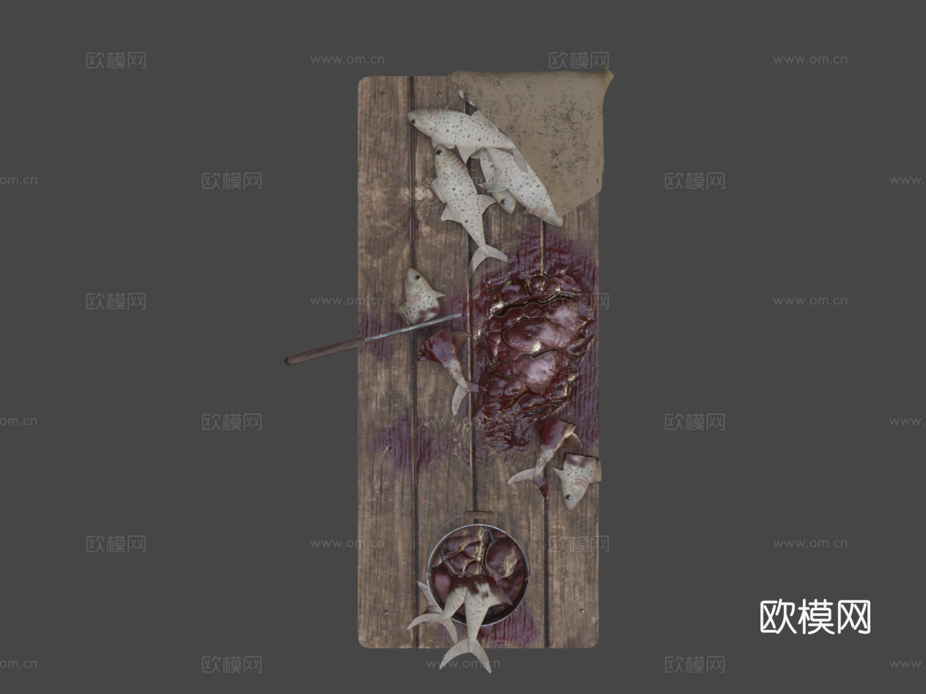 鱼贩桌3d模型下载（渲染图7）