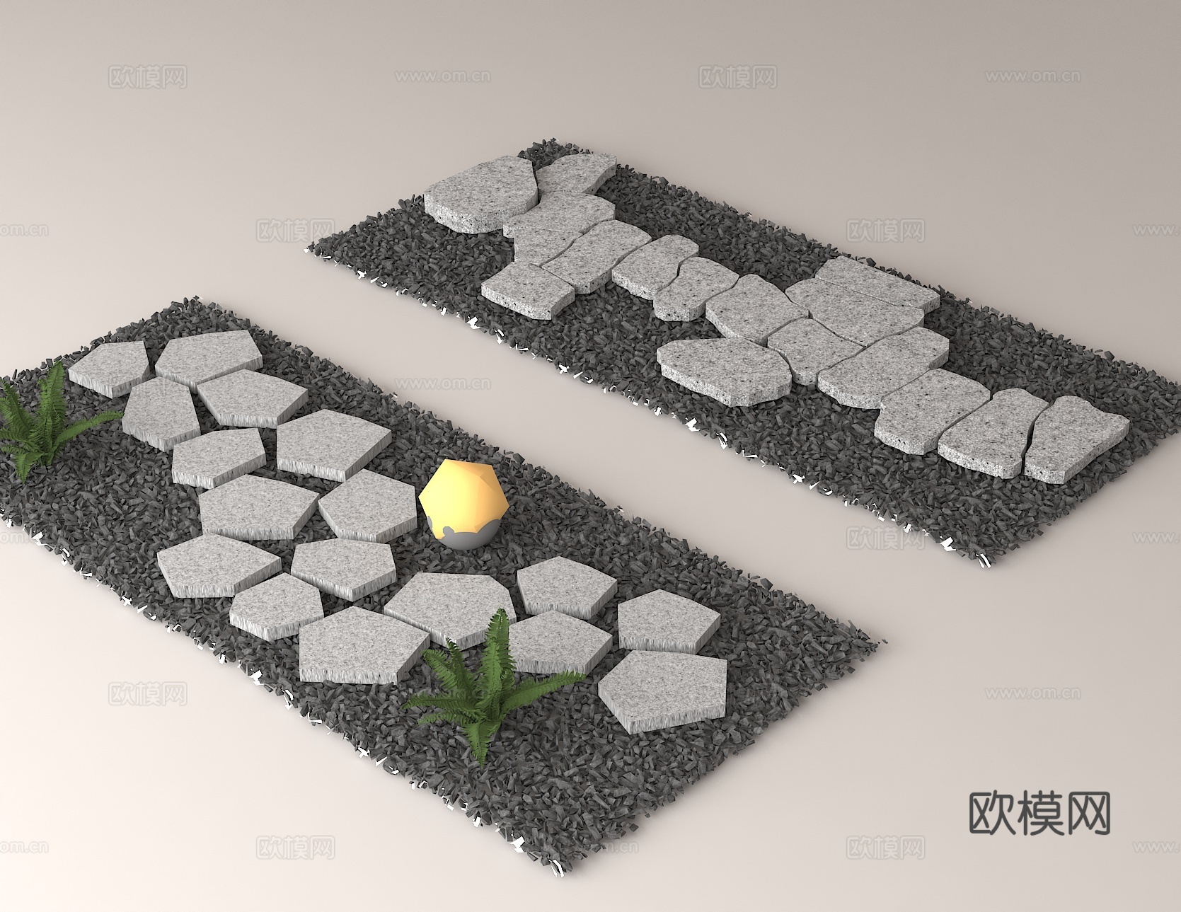 户外小径 六边形石板路 砾石景观 庭院步道 景观设计元素3d模型
