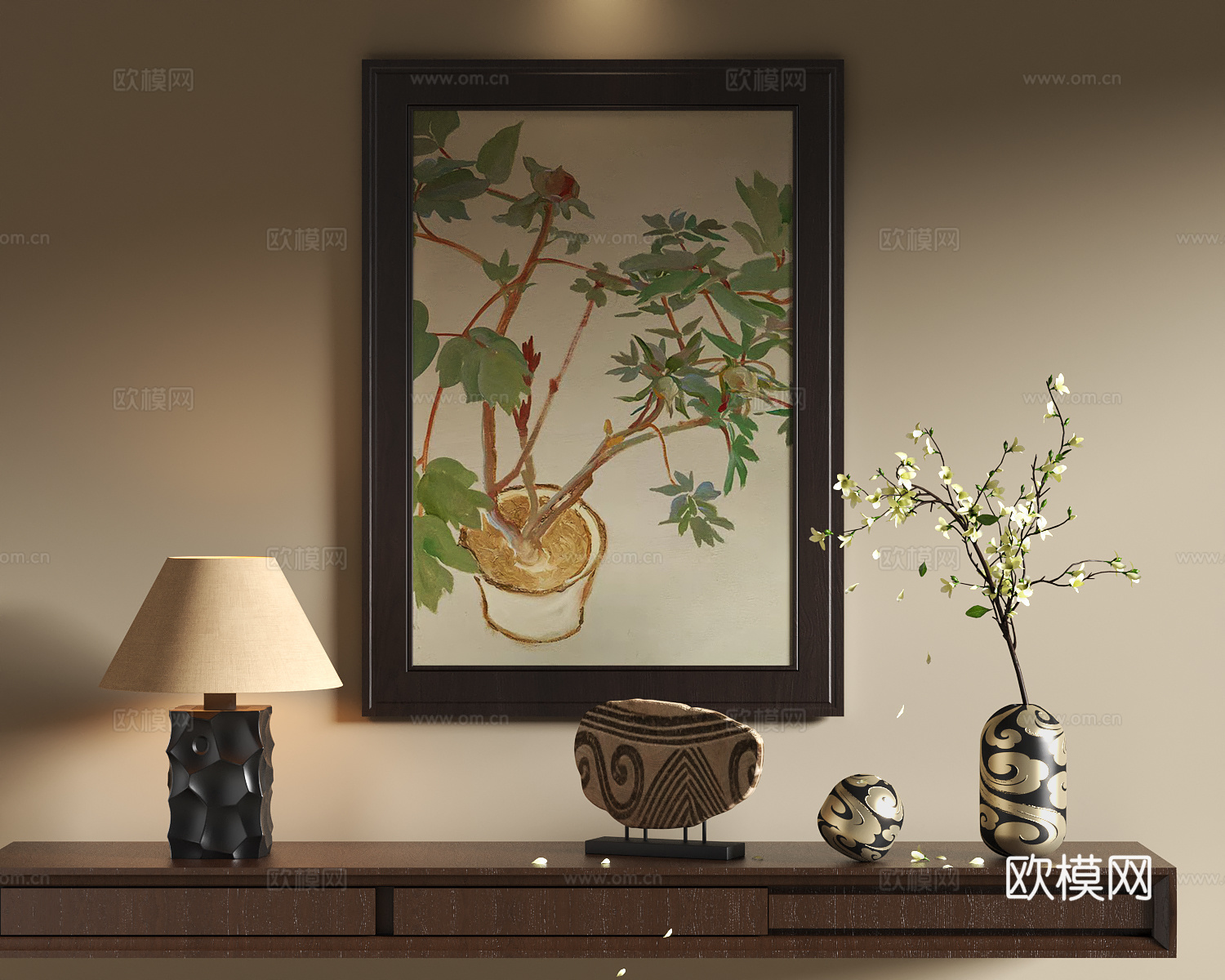法式中古装饰挂画 法式中古台灯饰品 法式复古花艺摆件3d模型