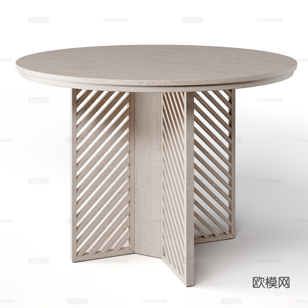 新中式原木藤编圆餐桌3d模型