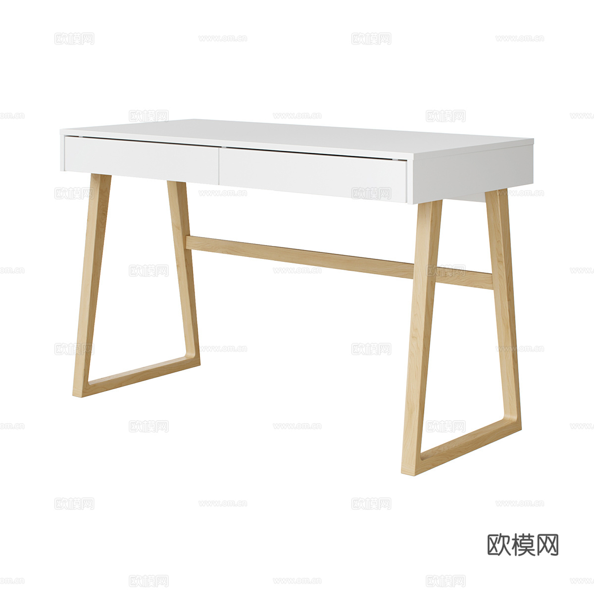 现代北欧原木书桌3d模型