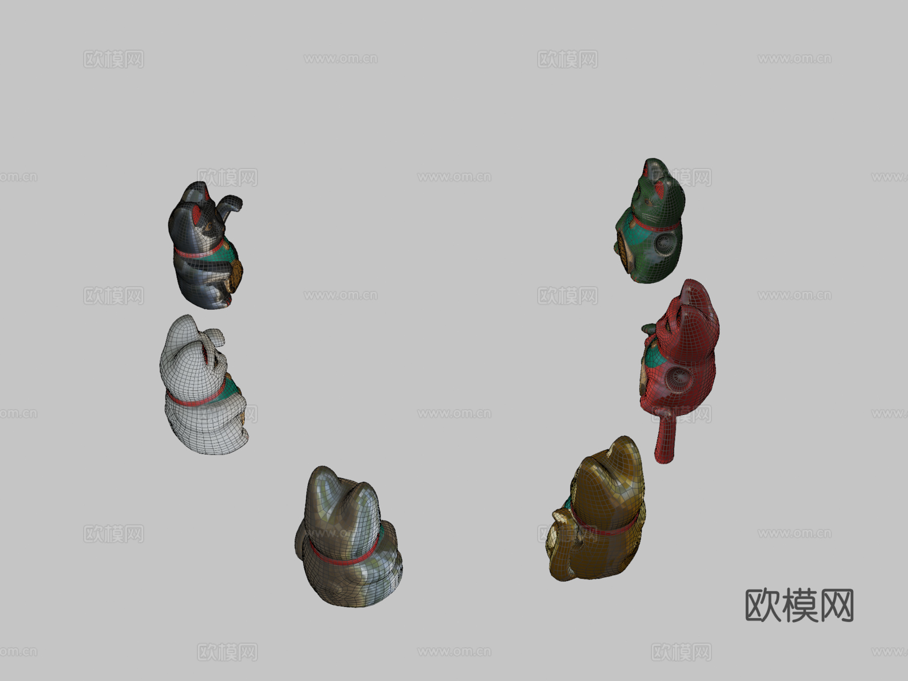招财猫-低多边形幸运猫动画3d模型