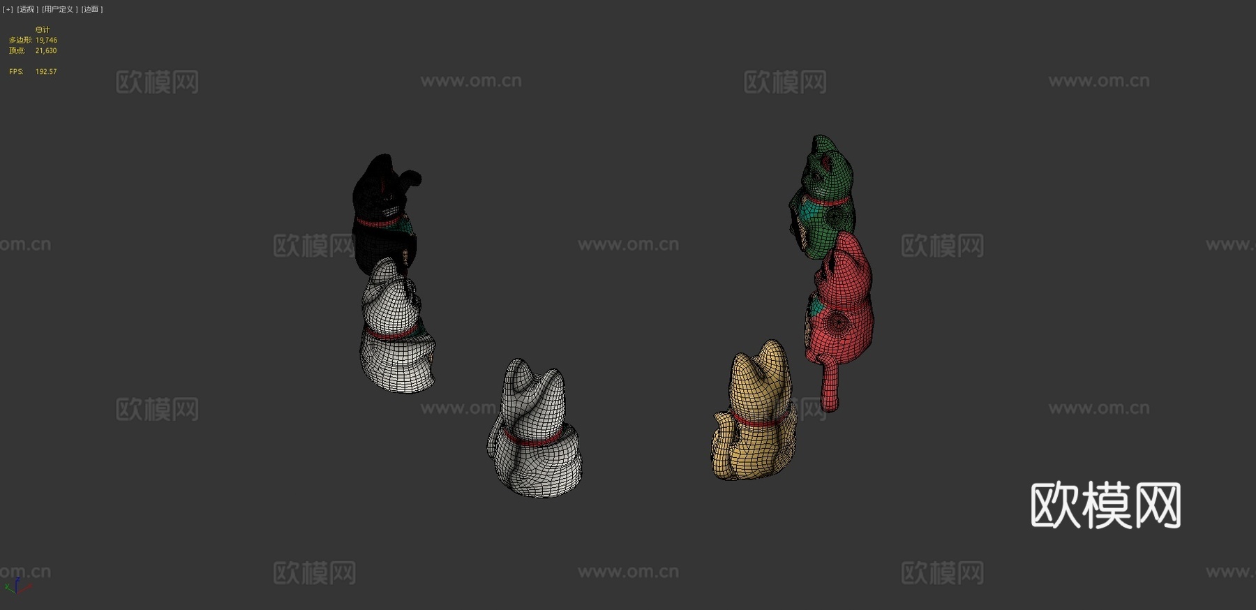 招财猫-低多边形幸运猫动画3d模型