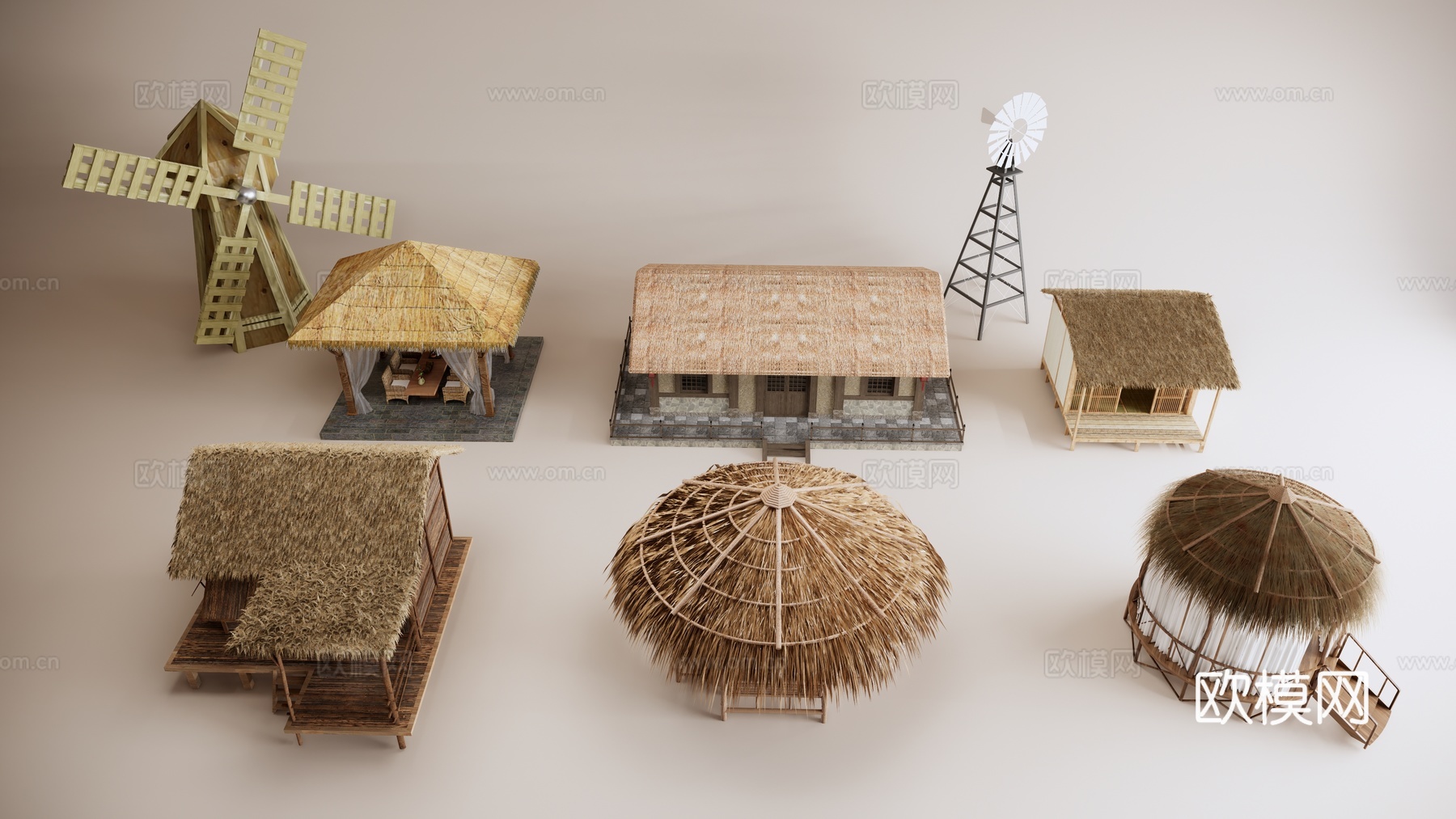现代茅草屋 景观亭 凉亭 茅草木屋3d模型