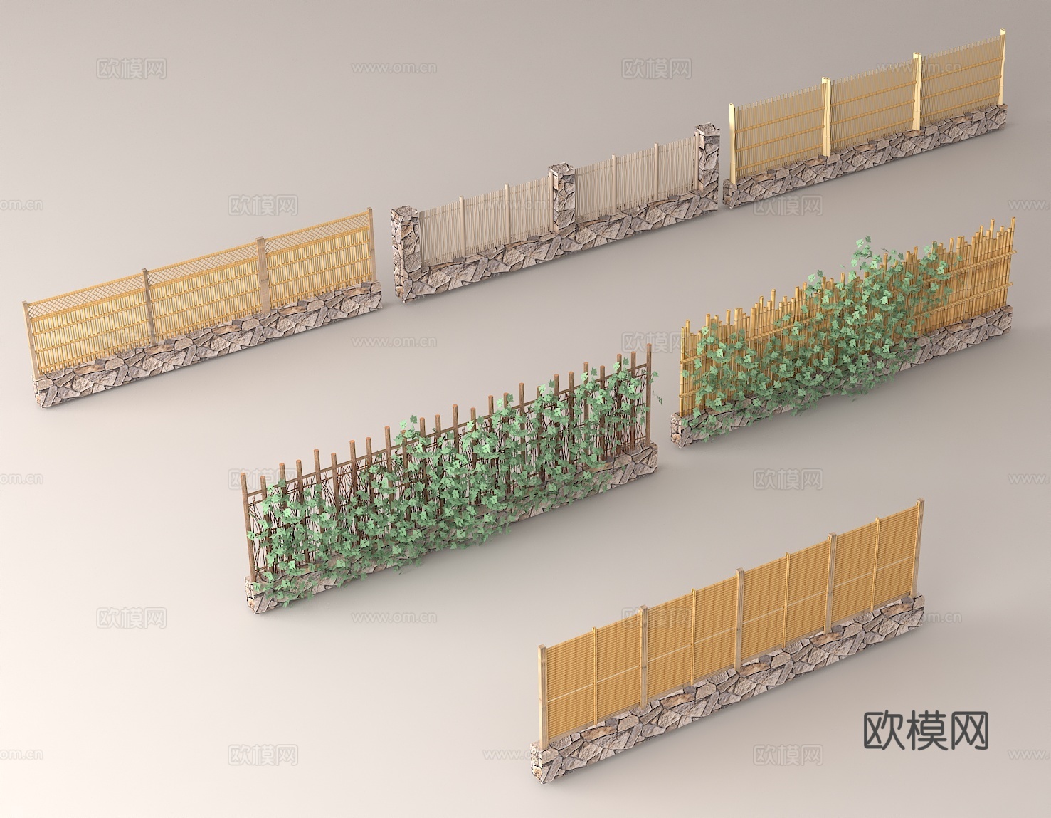 庭院围栏 竹制围栏 石基围栏 绿植围栏 户外装饰 花园隔断3d模型3d模型