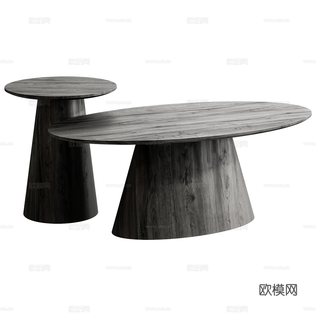 新中式原木椭圆茶几3d模型