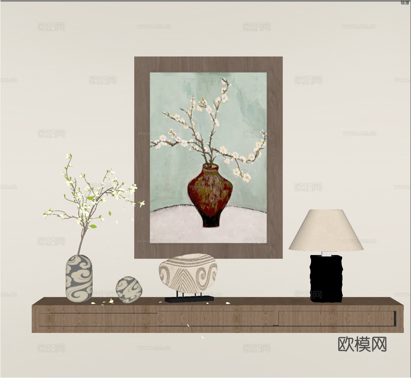 法式中古装饰挂画 法式中古台灯饰品 法式复古花艺摆件su模型