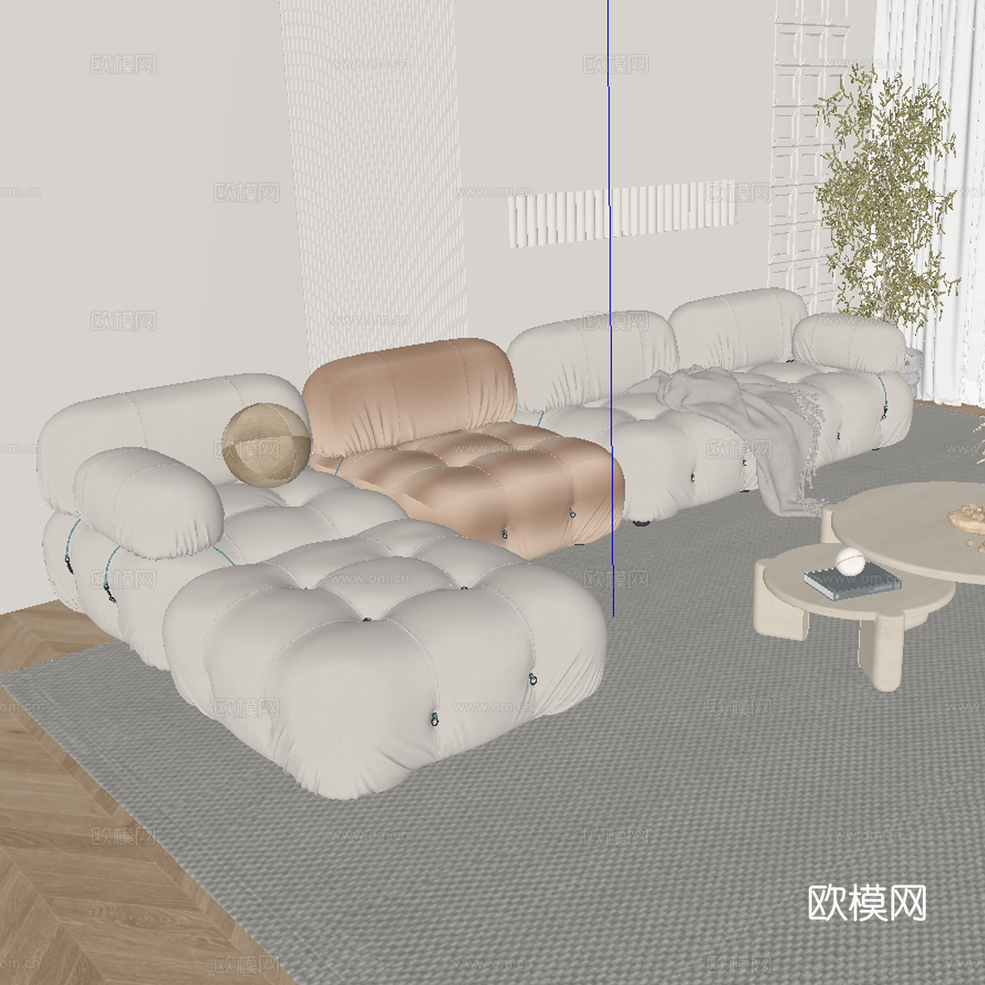奶油风多人沙发组合su模型