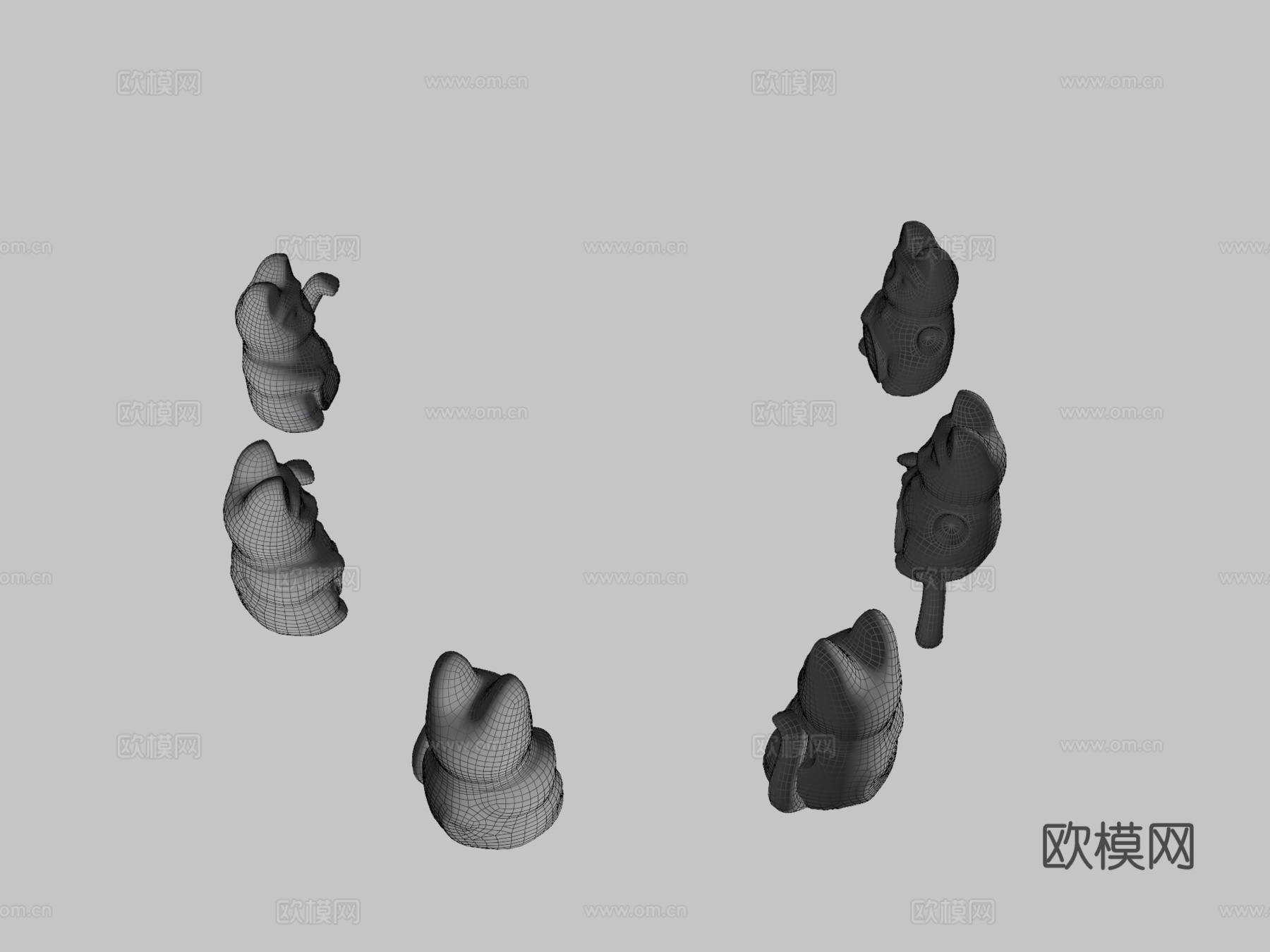 招财猫-低多边形幸运猫动画3d模型